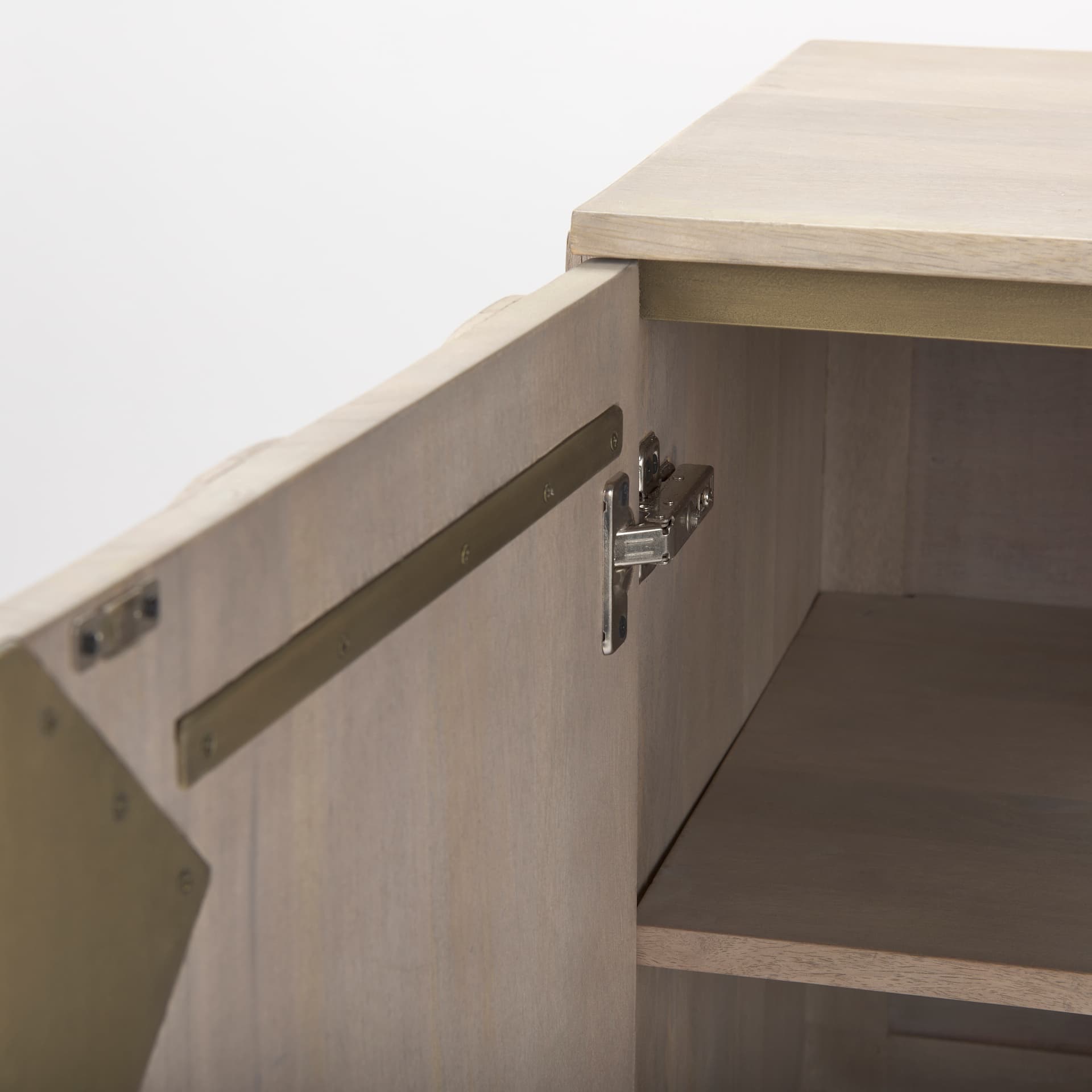 Excelsior 36.0L x 18.0W x 32.5H Light Brown Wood Gold Iron Base Accent Cabinet — product photograph