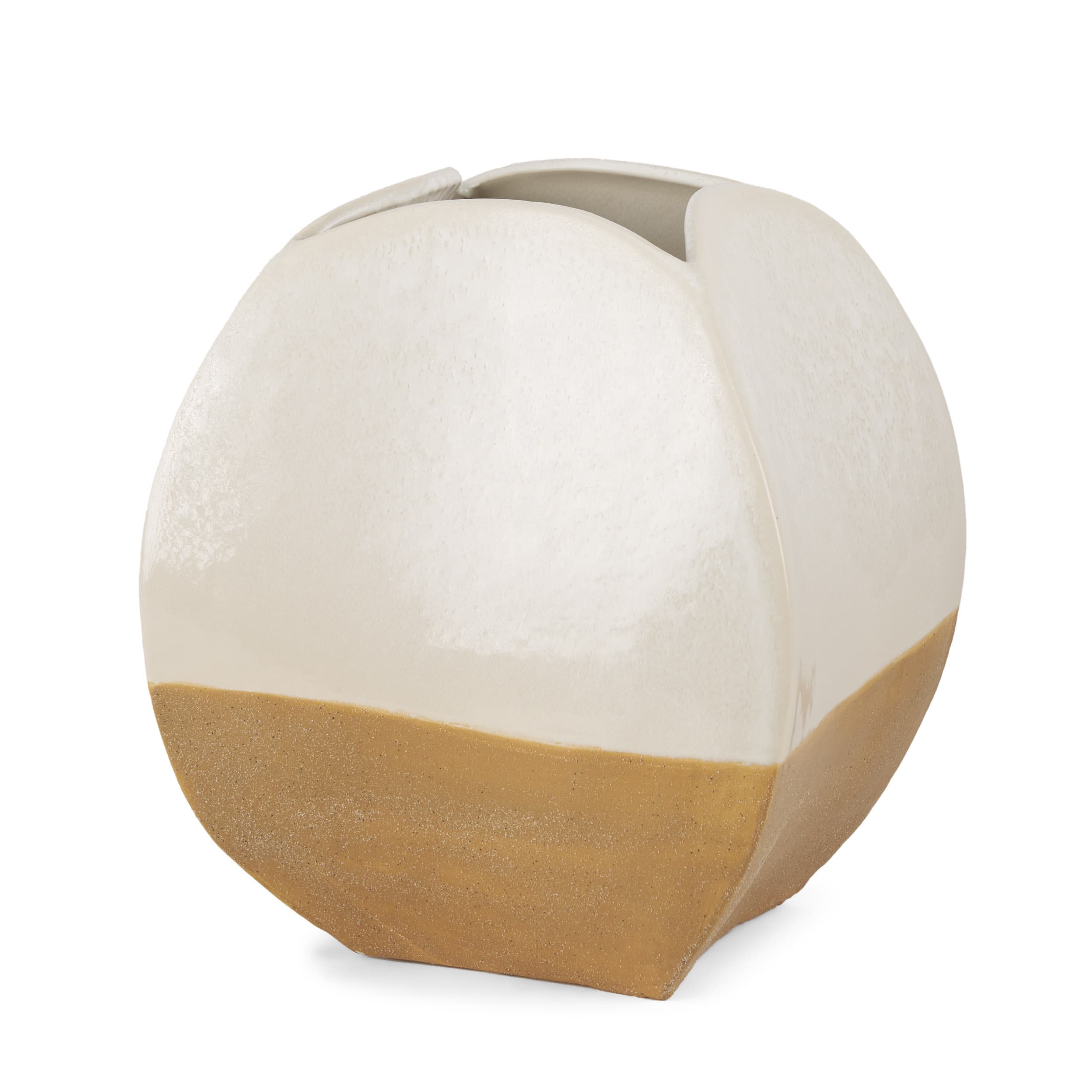 Vania Short Off White w/ Tan Textured Ceramic Vase — product photograph