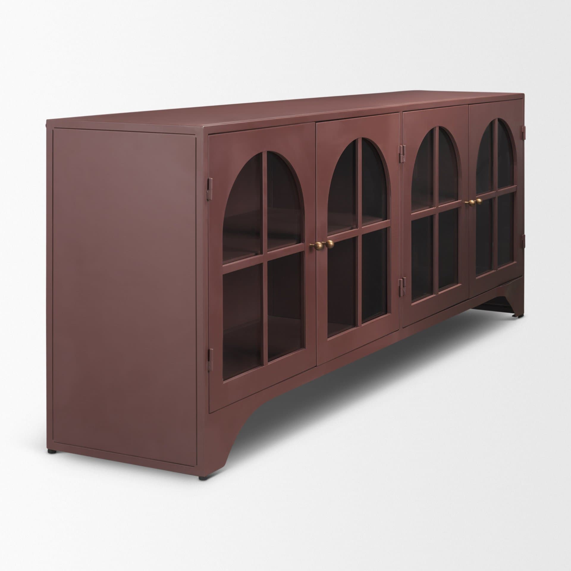 Rousseau 4 Door Closed Sideboard | Arched Glass | Burgundy Metal — product photograph