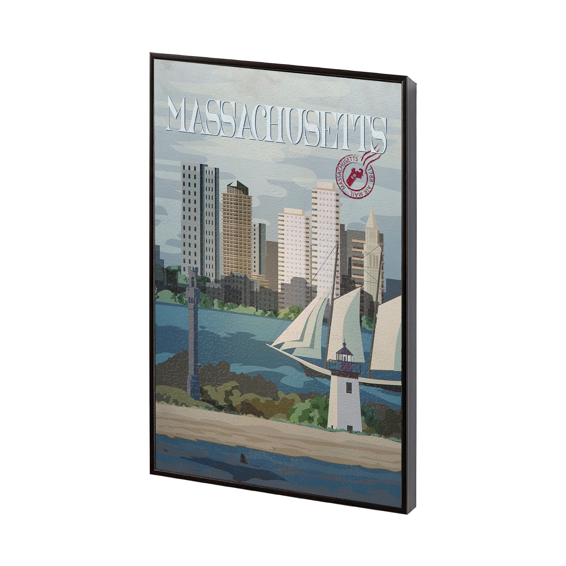 Massachusetts Go USA (SM) by Mercana Studio a Hand Embellished Decograph Framed Art Print — product photograph