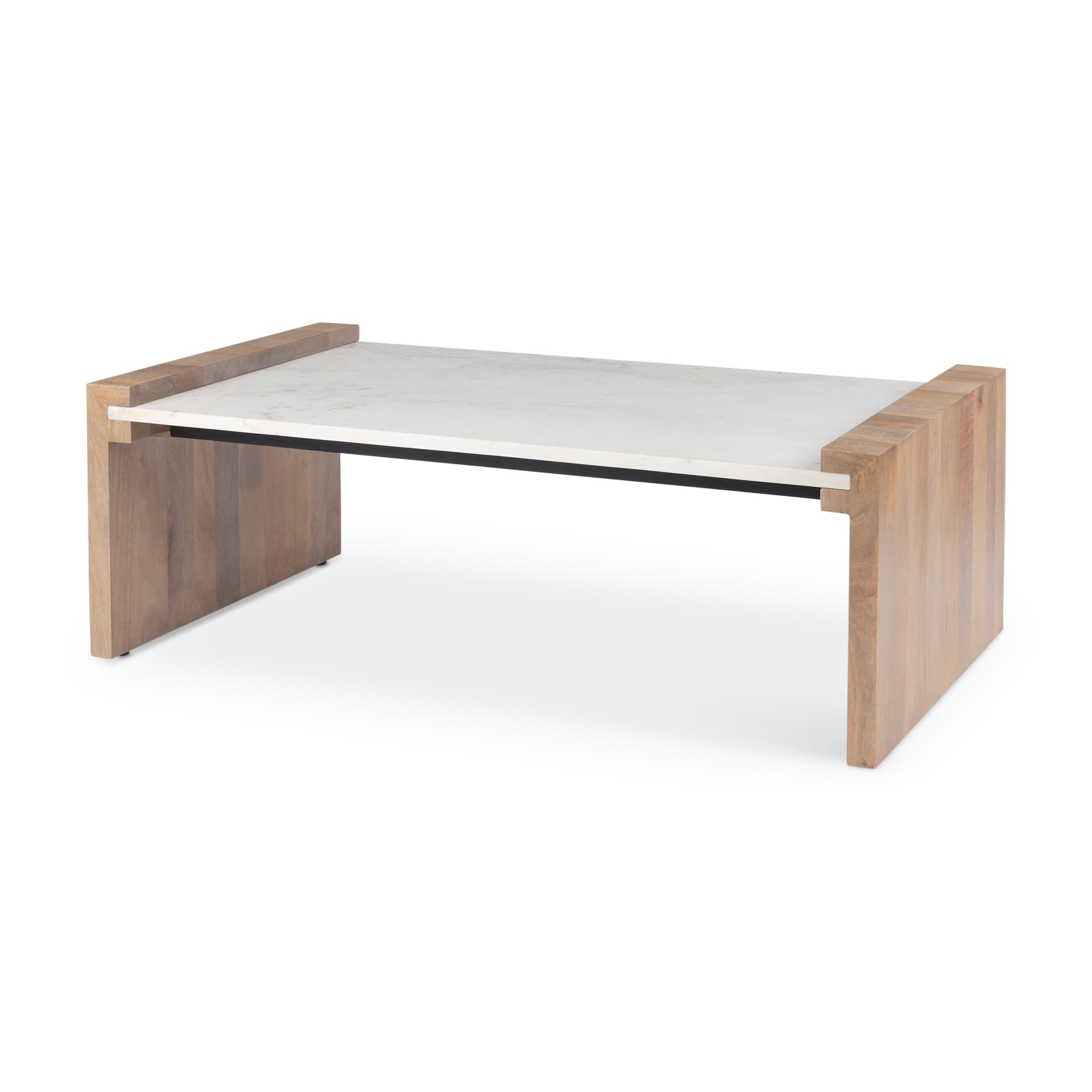 Athens 48.0L x 28.0W x 16.0H Light Brown Wood and White Marble Coffee Table — product photograph