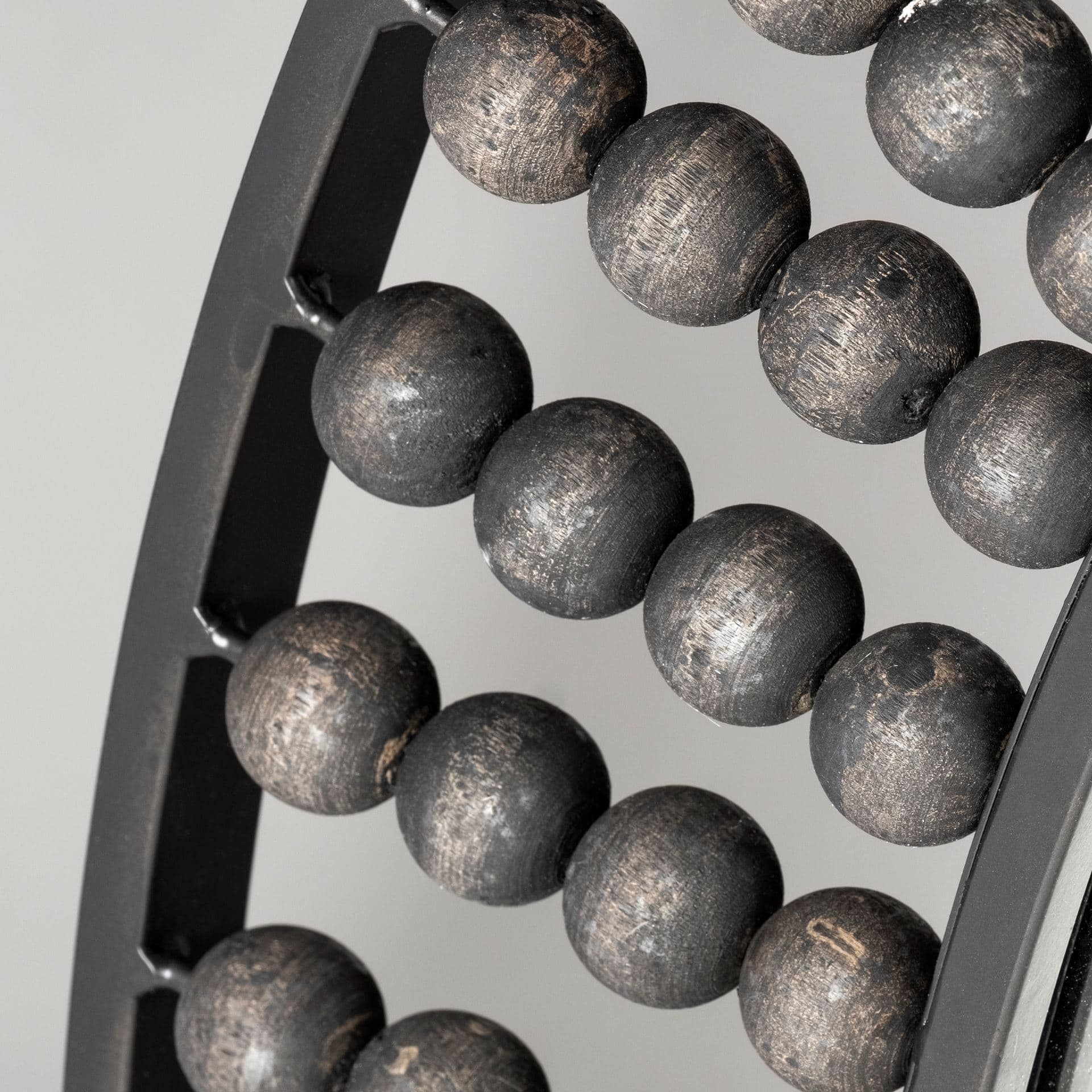 Claiborne 42" Round Black Metal Frame Mirror w/Wood Beads — product photograph