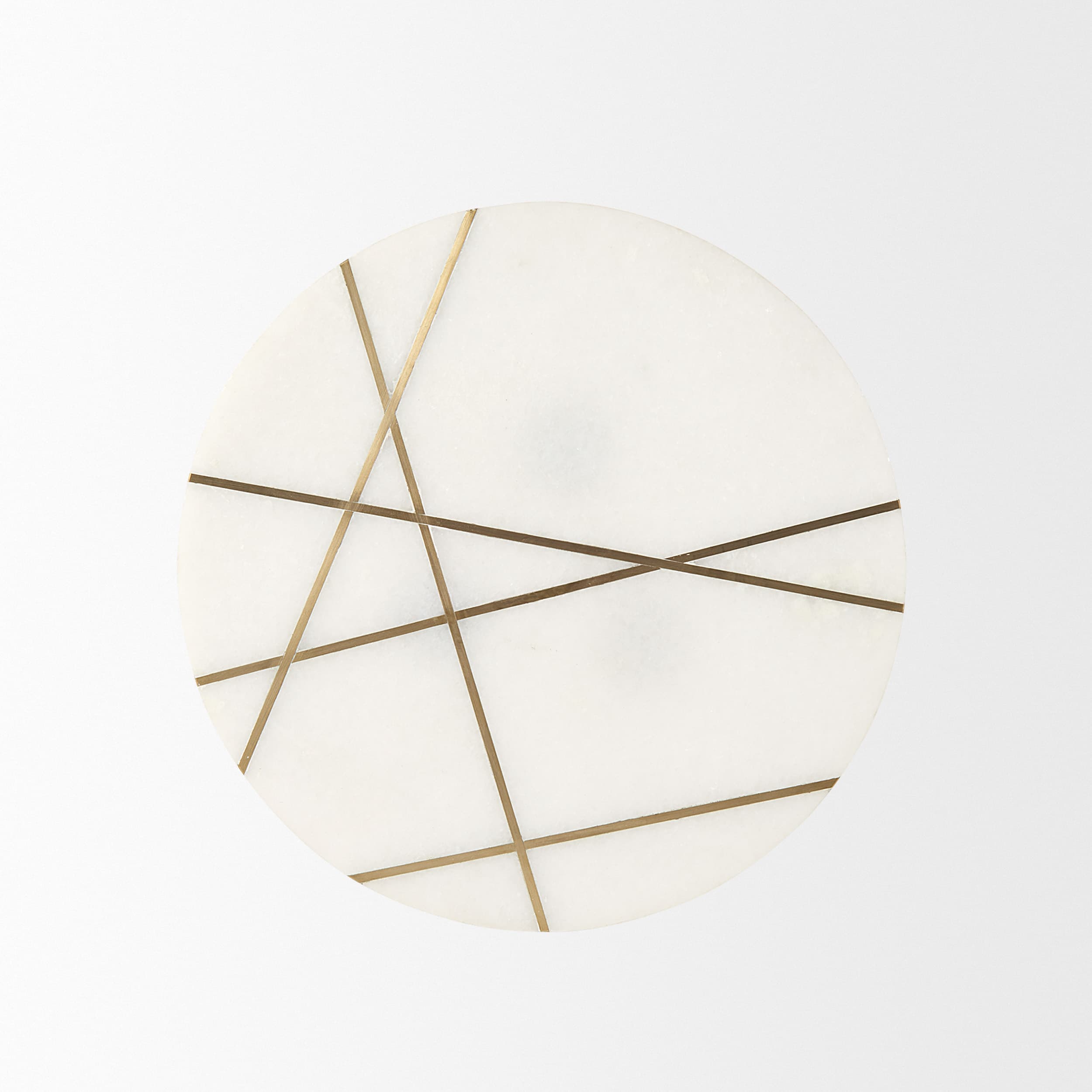 Vivienne 16.0L x 16.0W x 19.0H White Marble W/Antique Gold Metal Round Small Side Table — product photograph