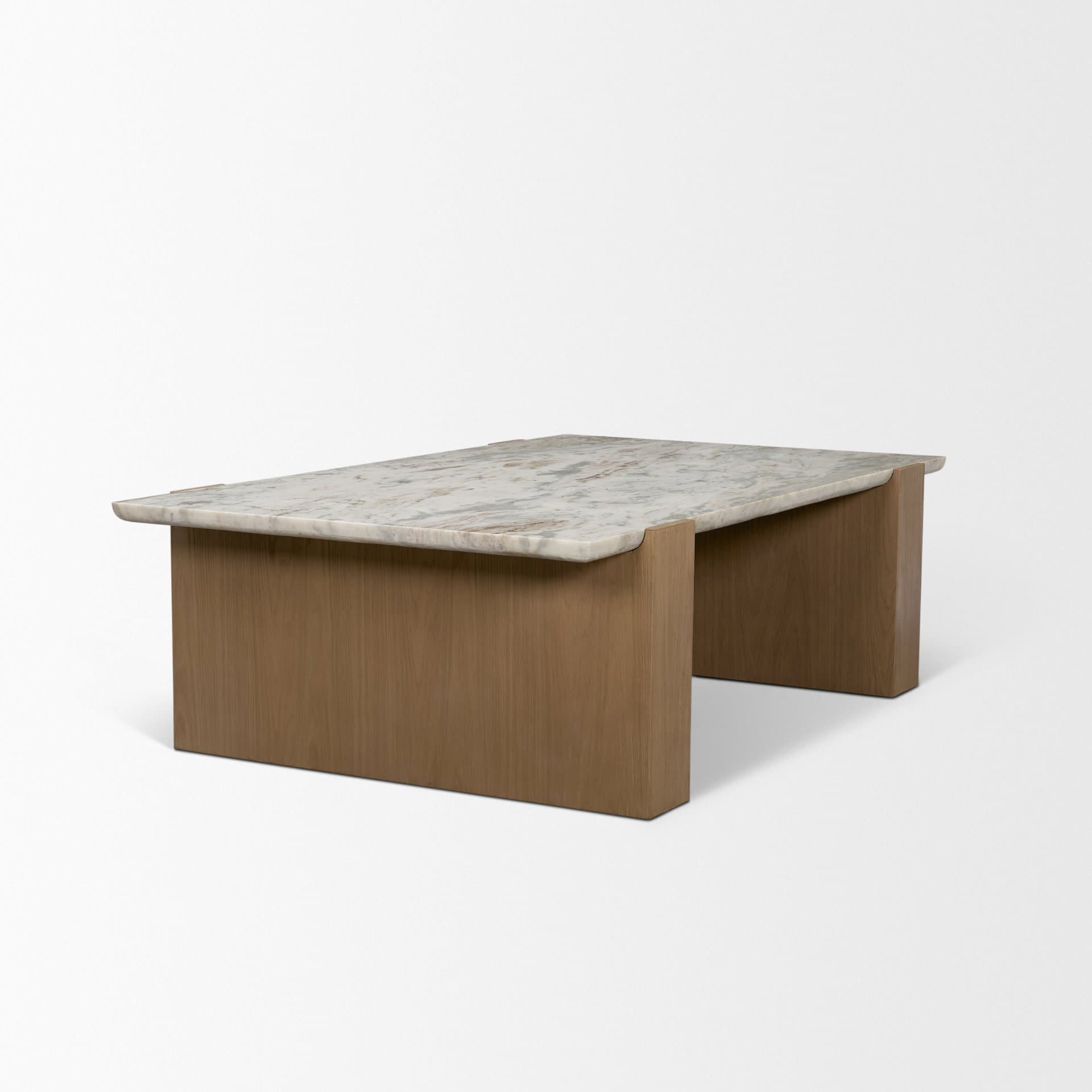 Milos Pink Marble Top w/ Light Brown Oak Wood Coffee Table — product photograph