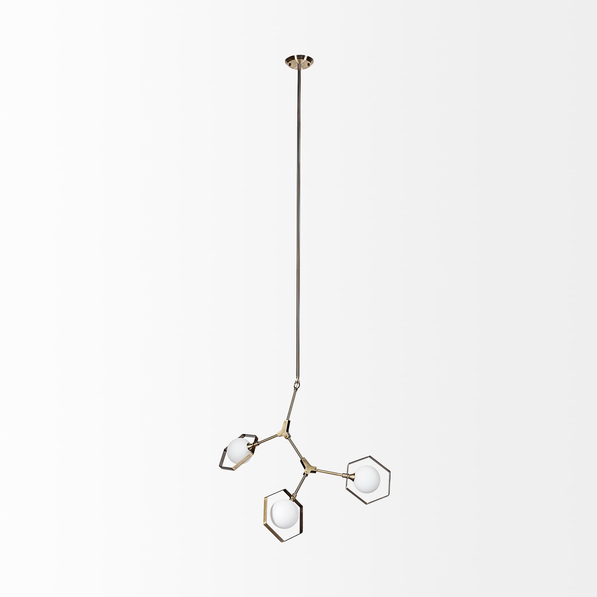 Desousa II (33.9"L x 8.8"W x 28"H) Champagne Metal Multi-Arm Three Light Chandelier — product photograph