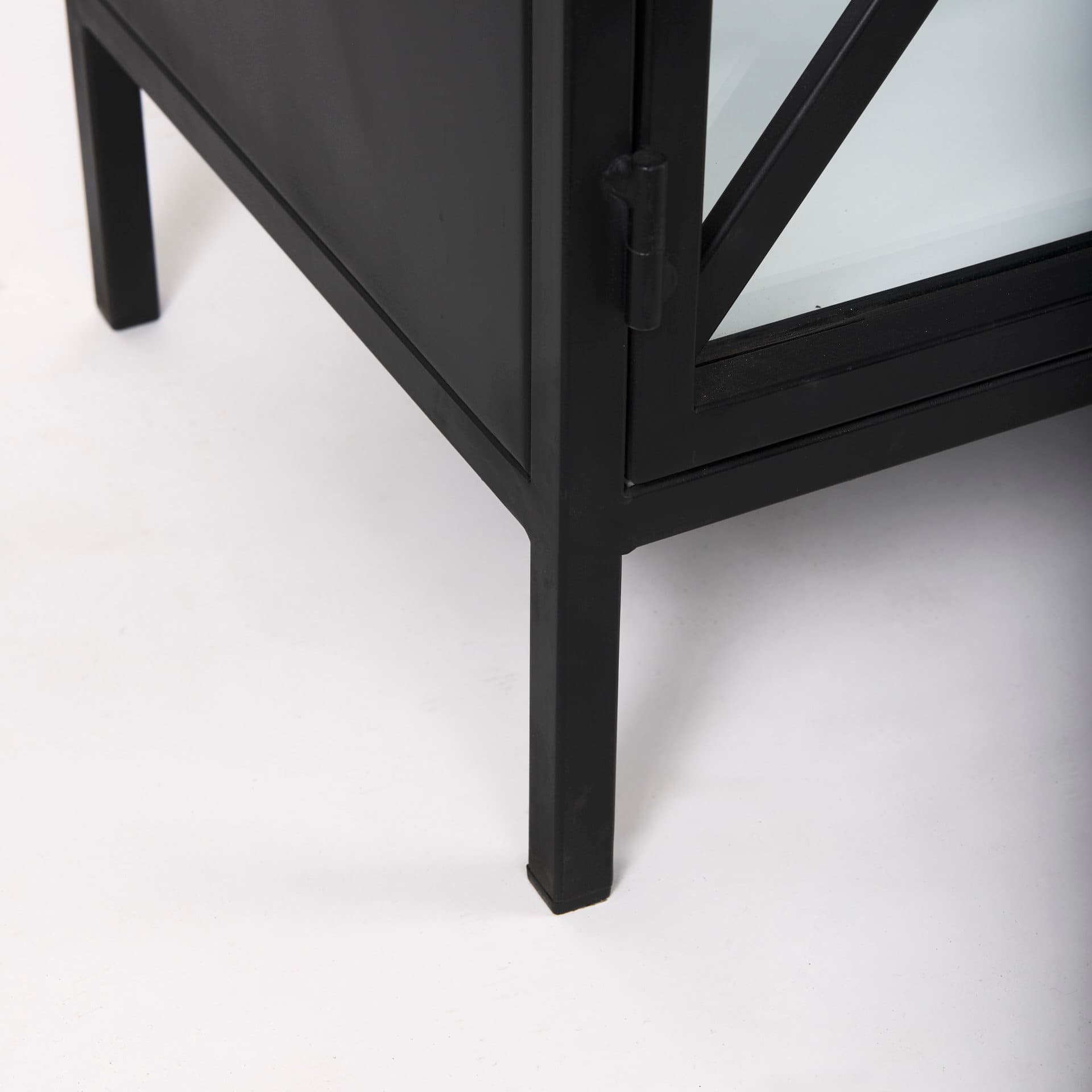 Aurelia 79.0L x 16.0W x 33.0H Black and White Metal Four Door Glass Cabinet — product photograph