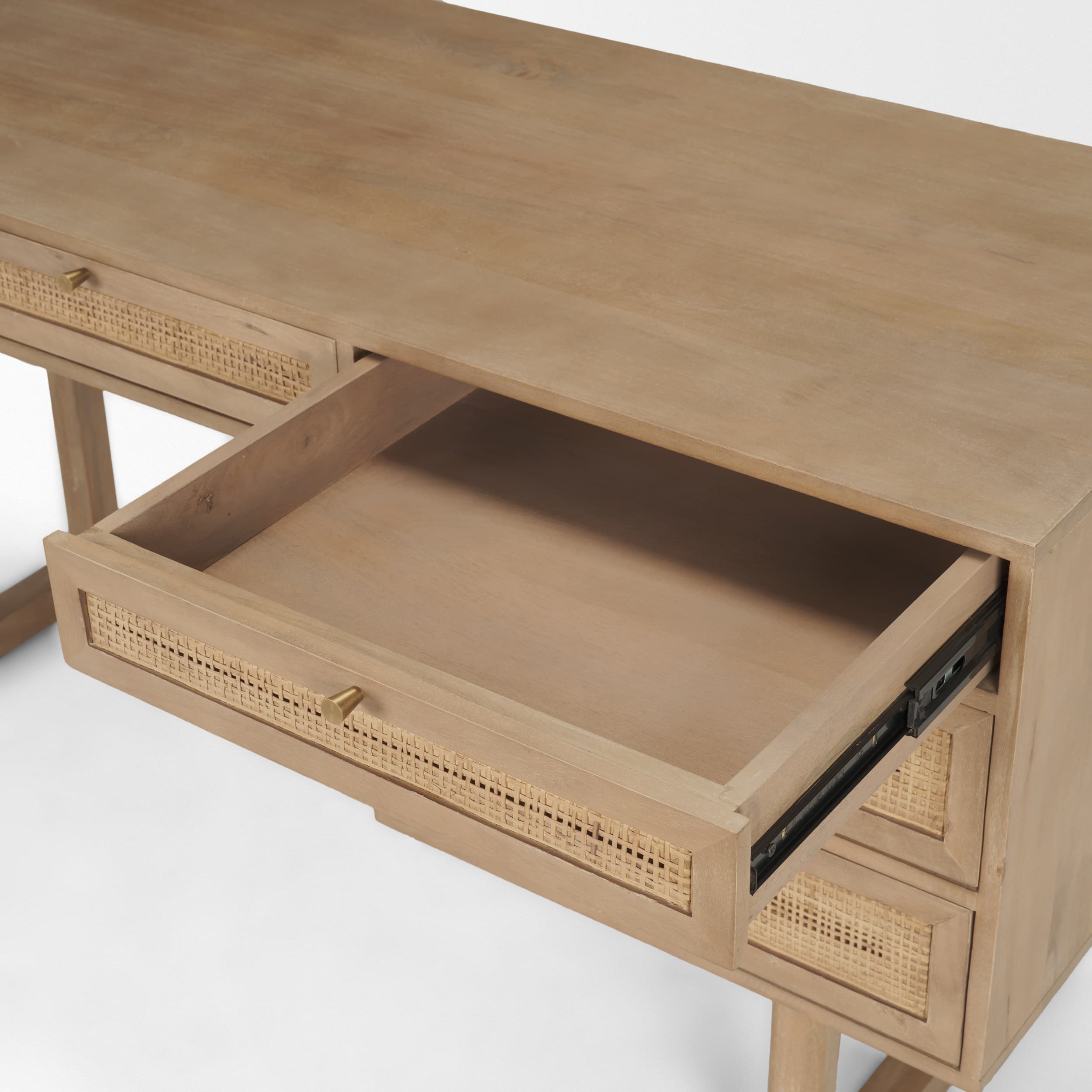 Grier 60" Light Brown Solid Wood W/Cane Office Desk — product photograph