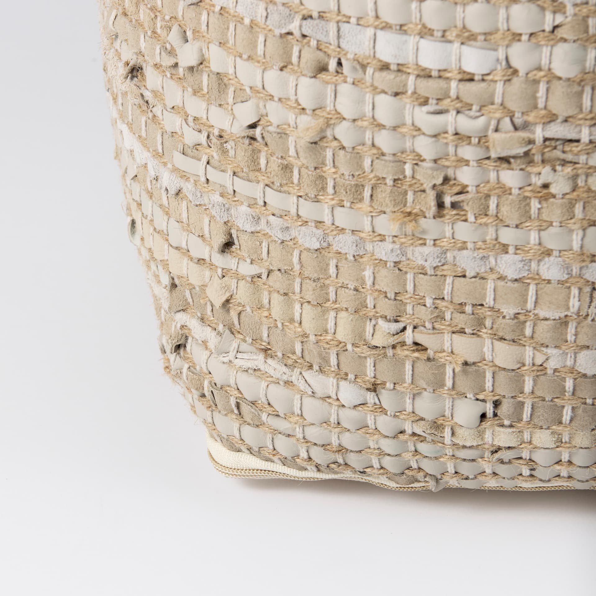 Aalia 16.0L x 16.0W x 16.0H Beige Leather and Jute Pouf — product photograph