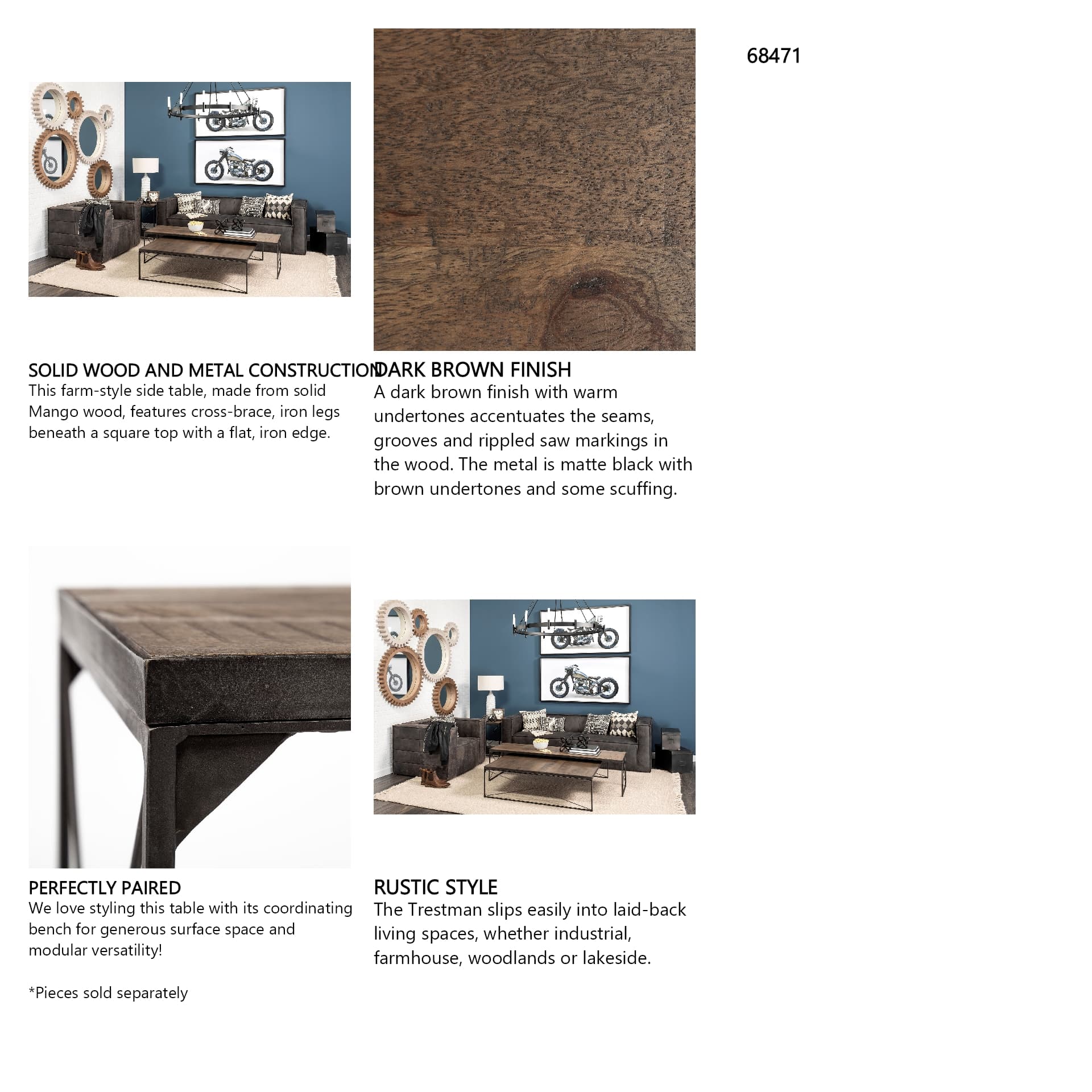 Trestman II 24" x 22.5" Square Top Medium Brown Wood and Iron Cross Braced End/Side Table — in a styled room