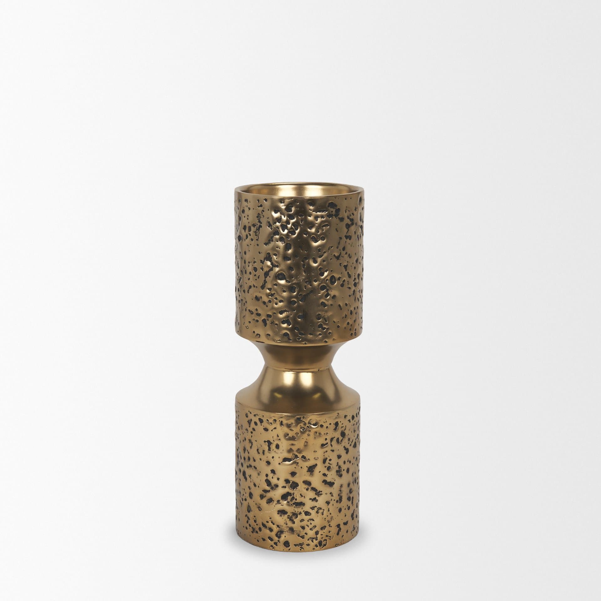 Akira Small Hammered Gold Metal Pillar Candle Holder — product photograph