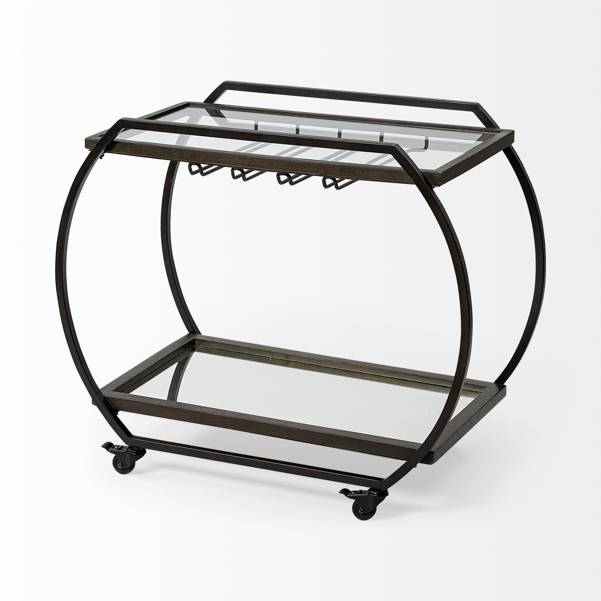 Chriselle Black Metal And Glass Two Tier Bar Cart — product photograph