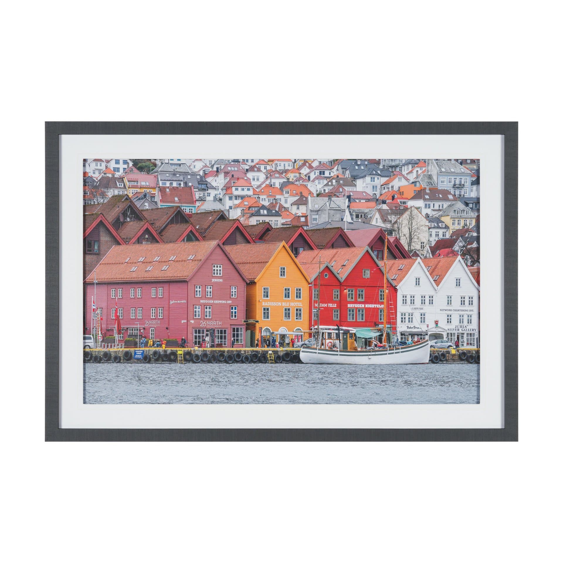 Waterfront in Bergen, Norway by Richard Silver Textured Framed Photo Print Matted under Glass — product photograph