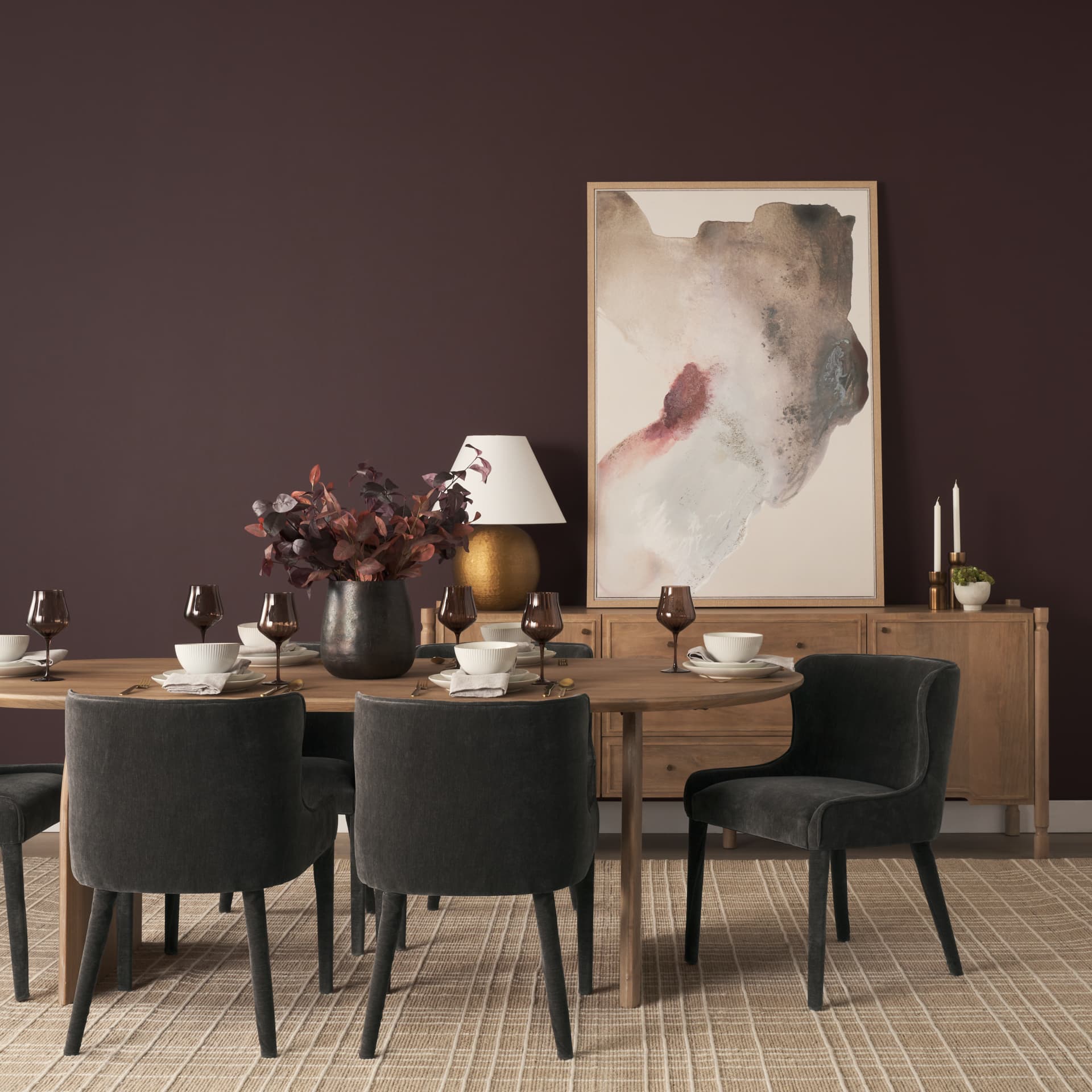 Nolan Wingback Dining Side Chair | Charcoal Chenille w/ Tapered Wood — product photograph
