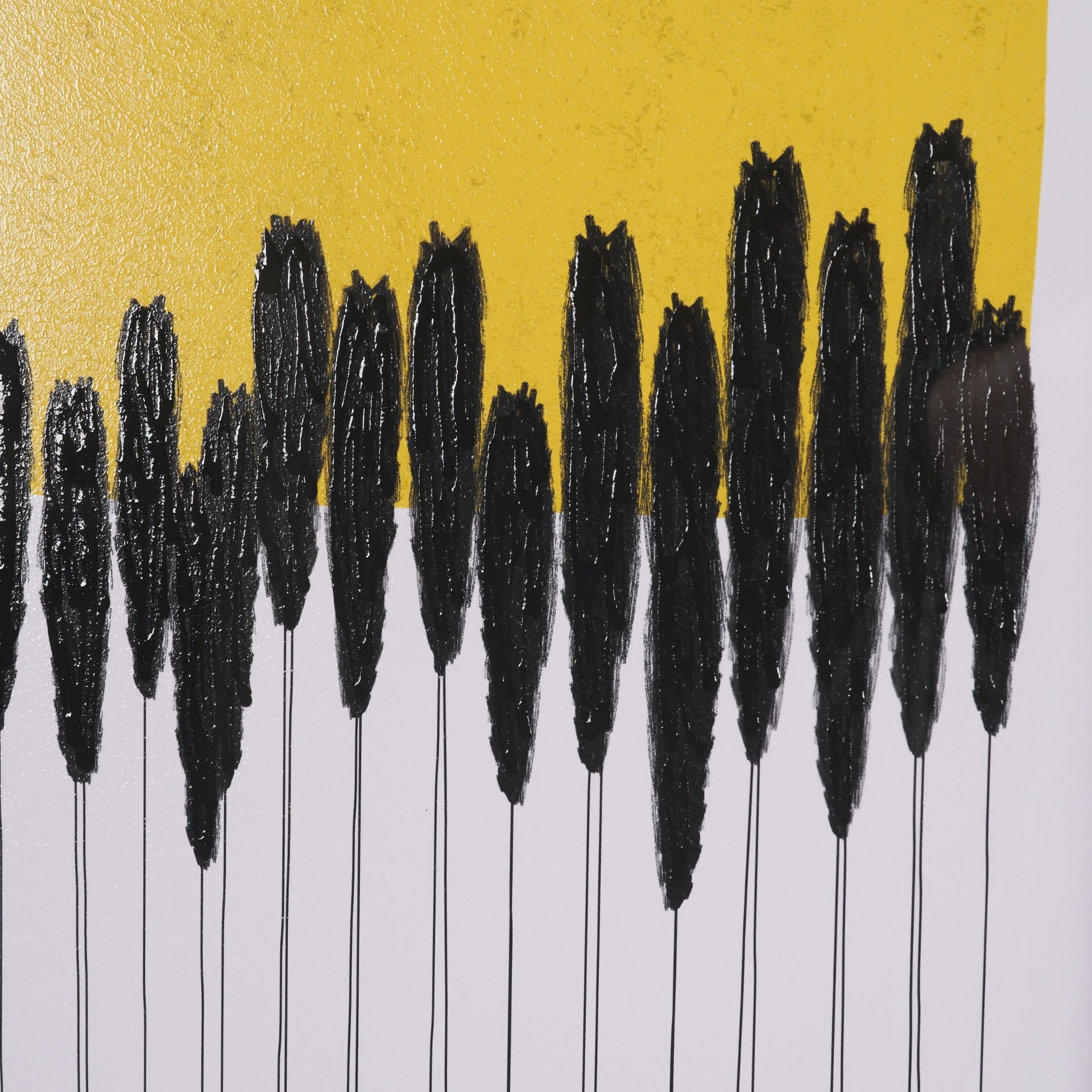 Black Reeds Yellow Abstract by Cats And Dogs Hand-Embellish Textured Framed Artwork Matt under Glass — product photograph