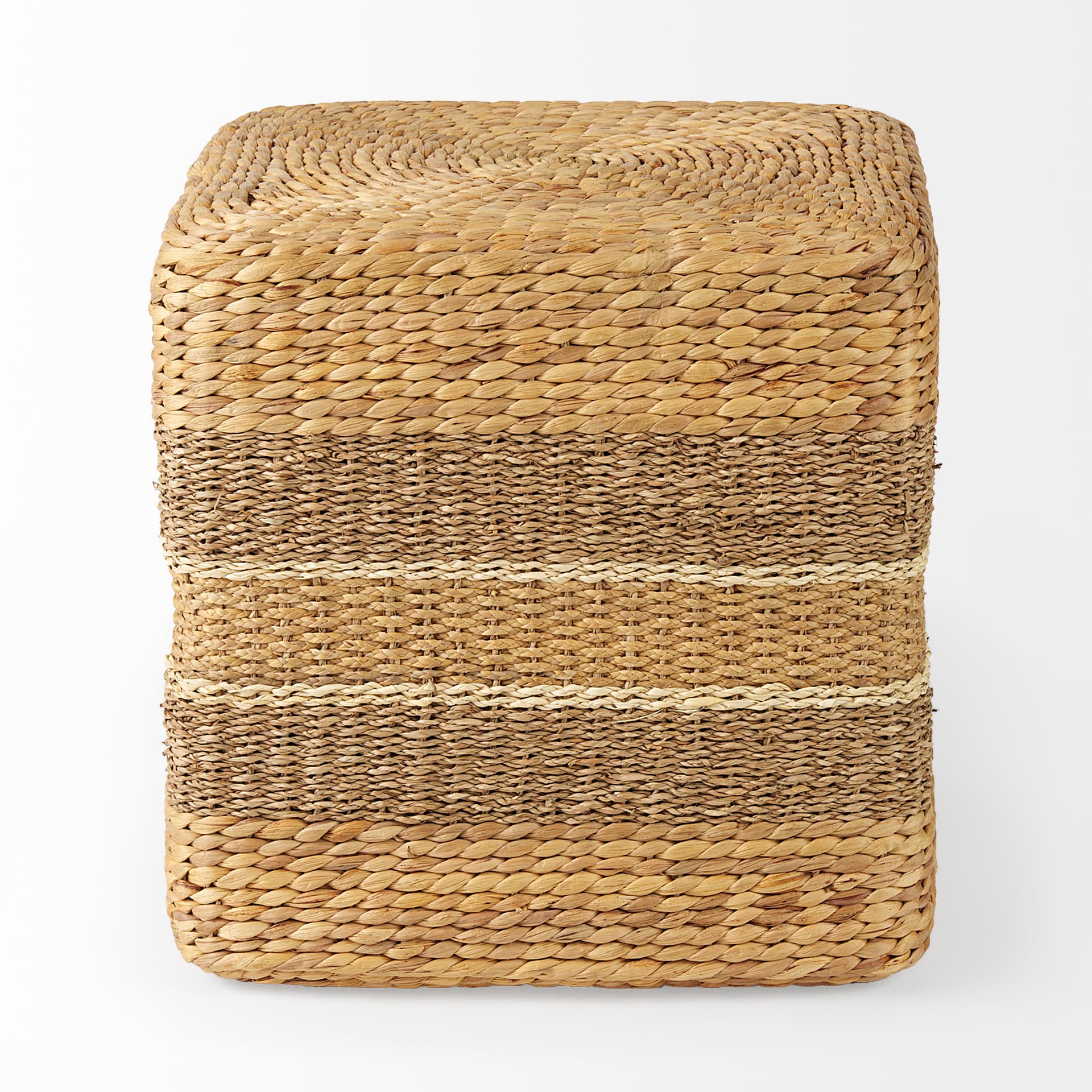 Maya 17.7L x 17.7W x 17.7H Light Brown W/Medium Brown Stripes Seagrass Square Pouf — product photograph