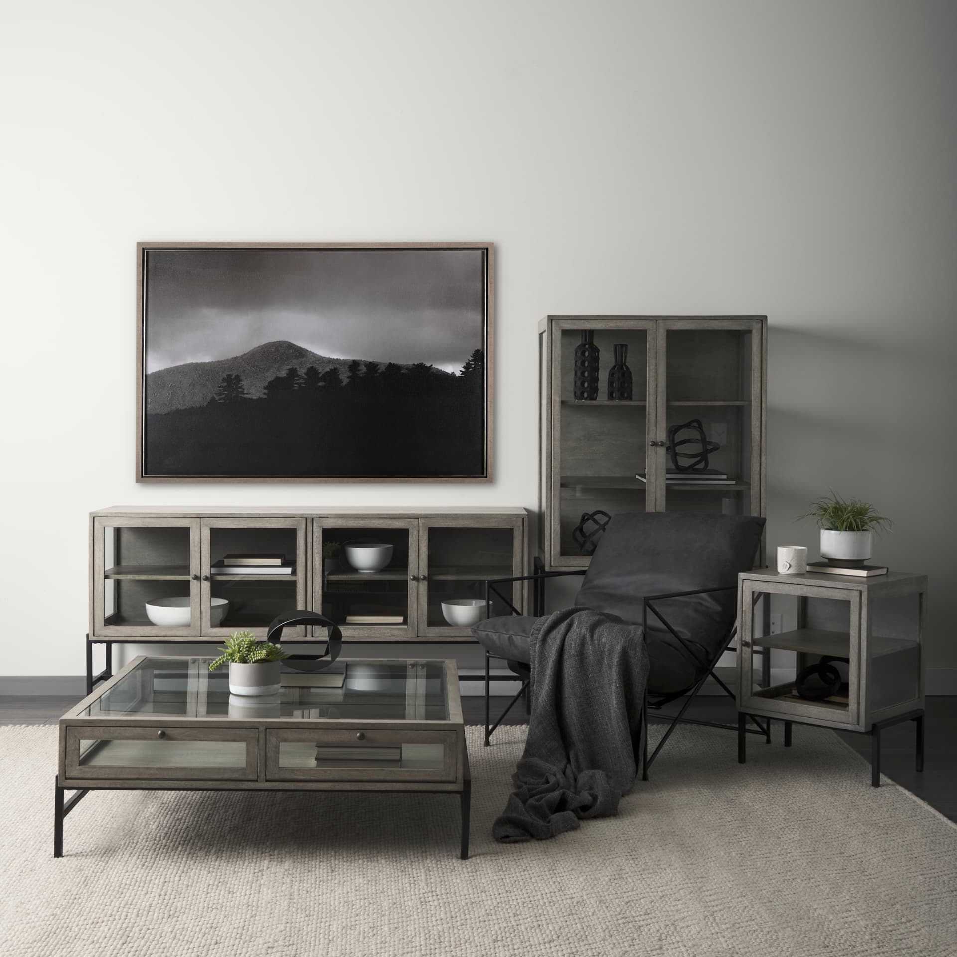 Storm Layers by Nathan Larson a Hand Embelished Textured Framed Art Print Matted under Glass — in a styled room