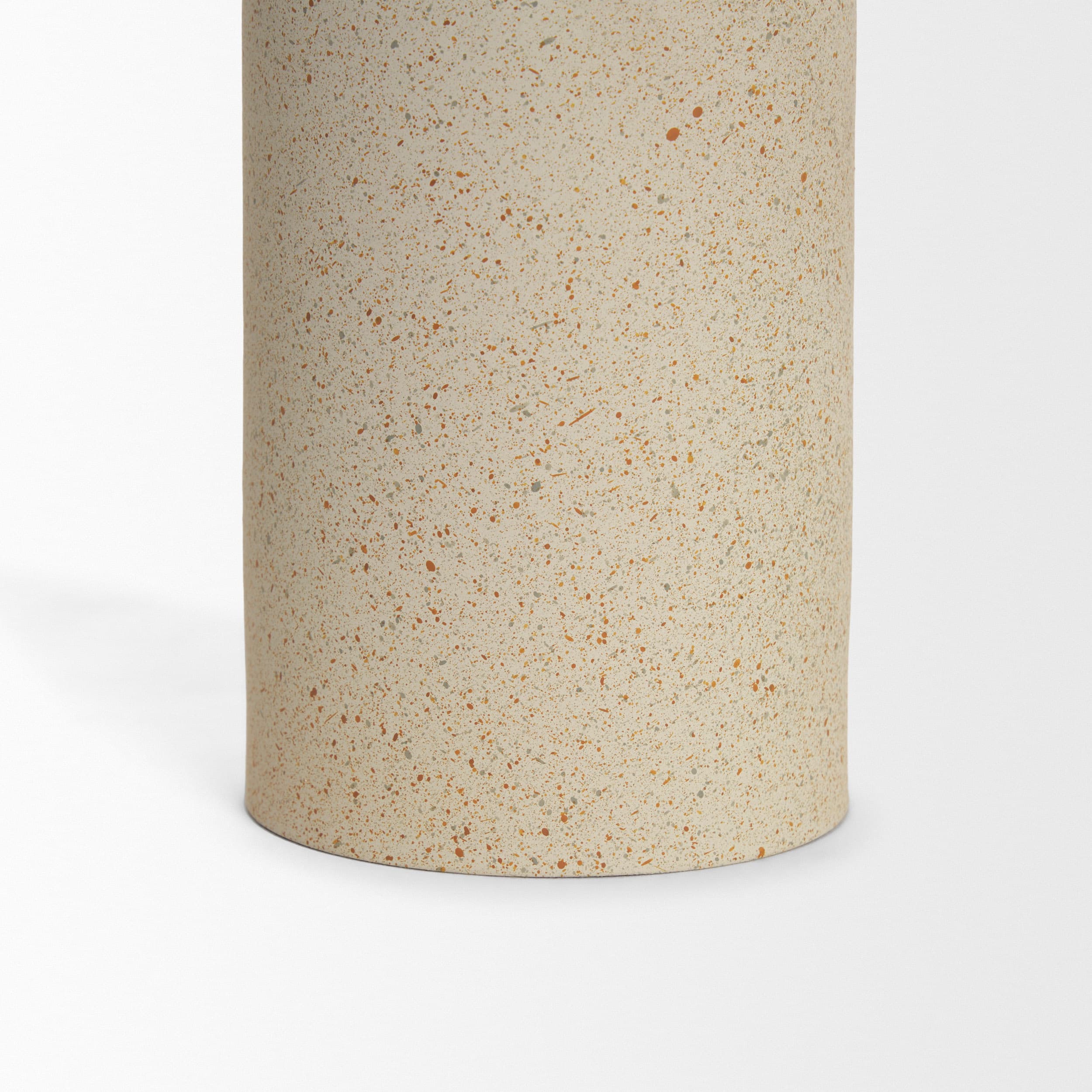 Qamra Short Beige Textured Metal Pillar Candle Holder — product photograph