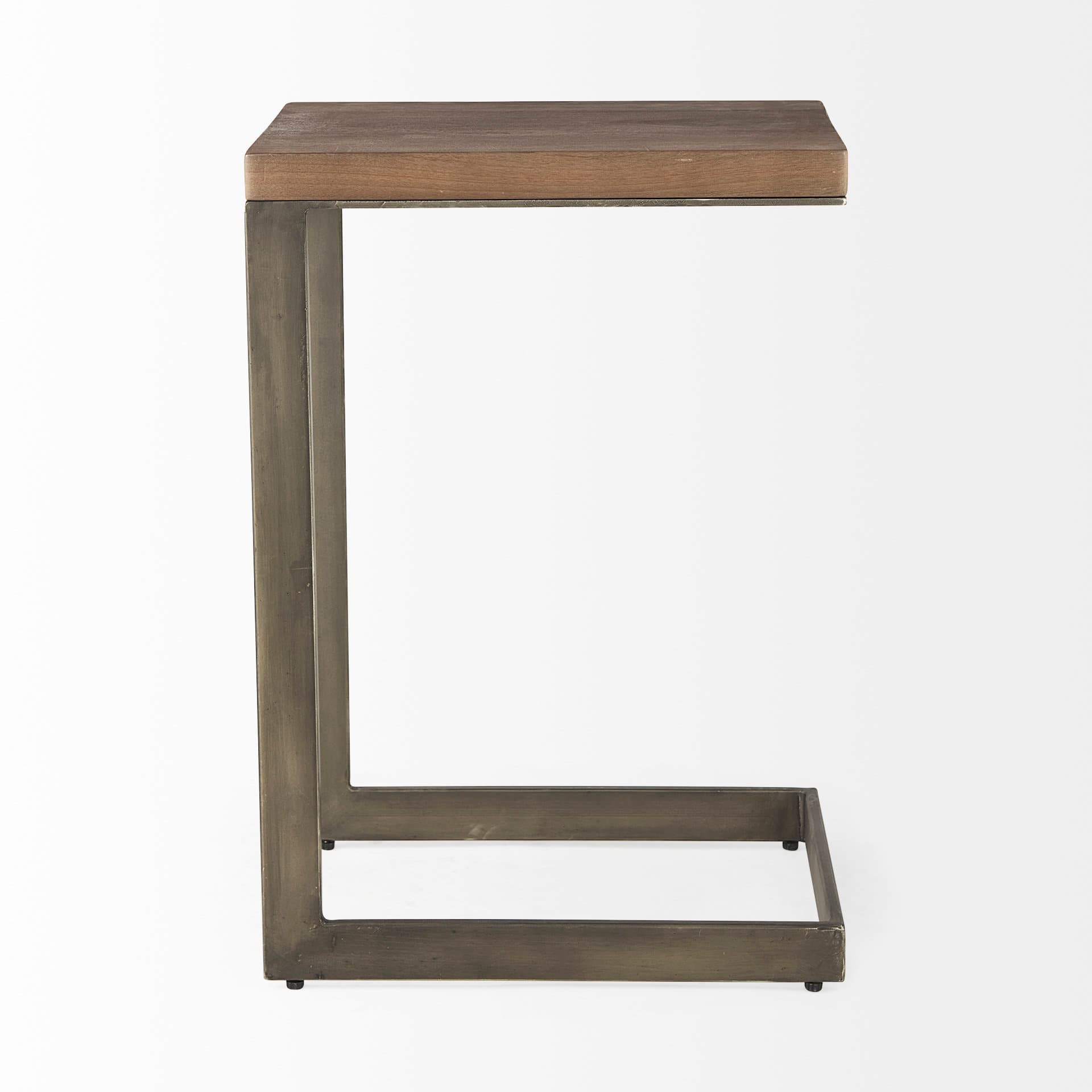 Faye 14L x 18W x 26H Medium Brown Wood W/ Antique Nickel Finished Metal Base C Side Table — product photograph