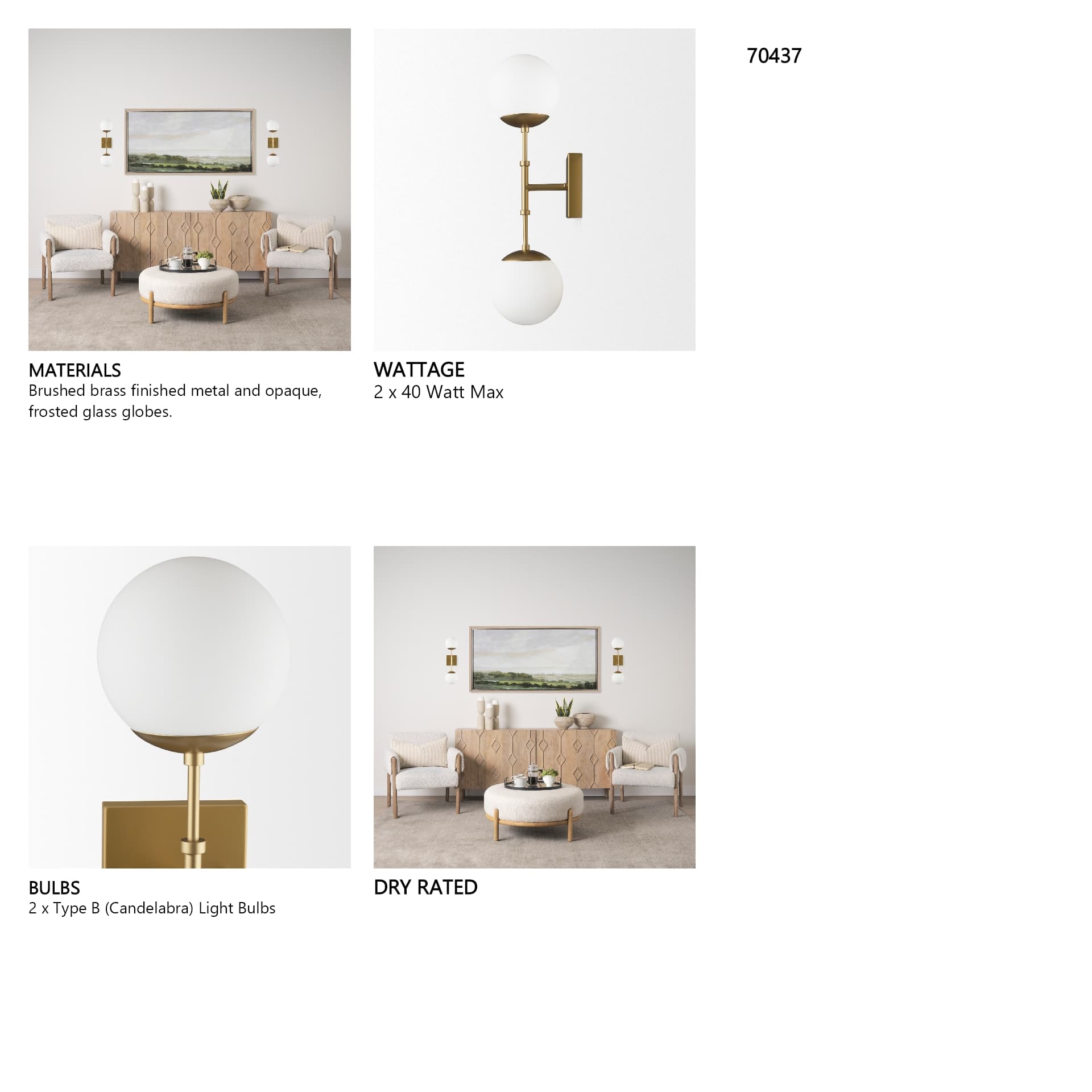 Edie Brushed Gold Metal w/ Frosted Glass Globes 2-Light Wall Sconce — in a styled room