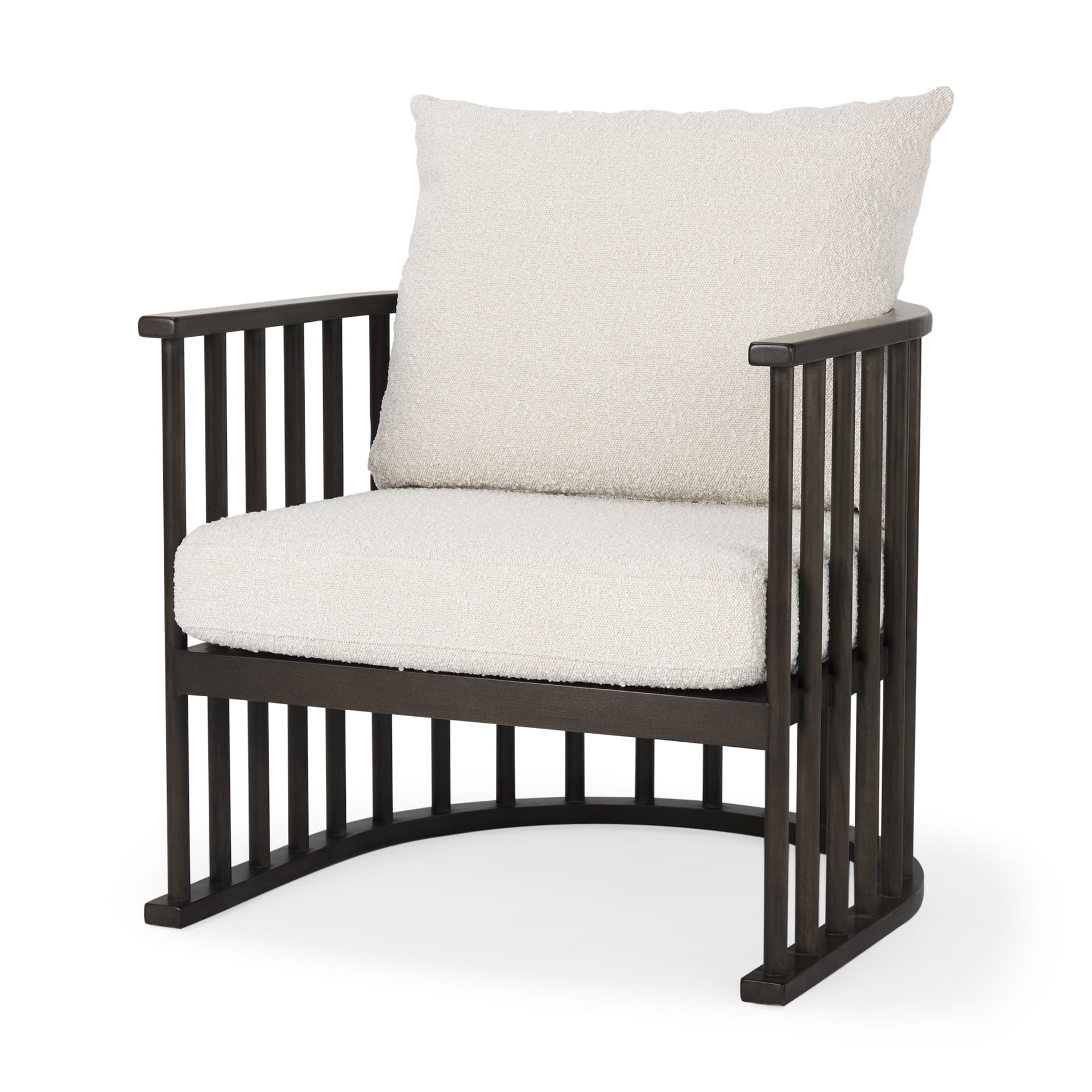 Kopari 30.1L x 30.5W x 37.2H White Boucle Fabric W/Dark Brown Wood Accent Chair — product photograph