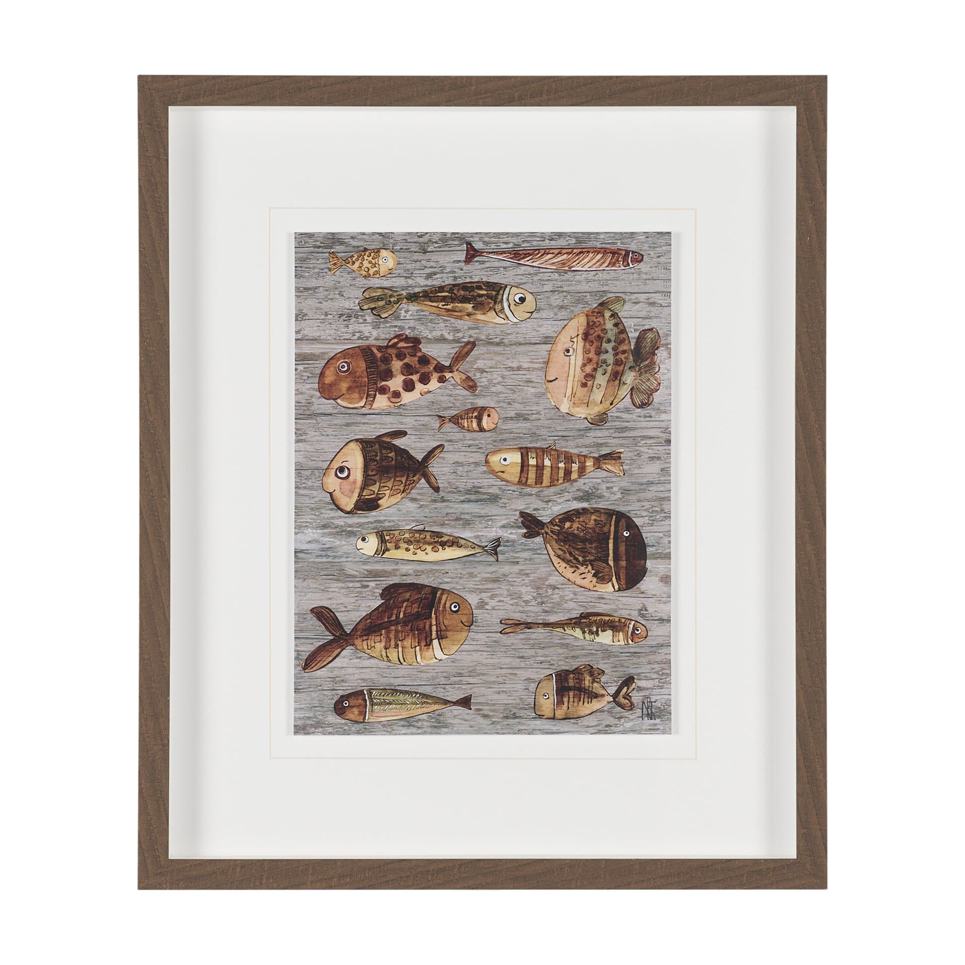 Fish Pattern II by Mercana Studio Hand-Embellished Textured Framed Artwork Matted under Glass — product photograph