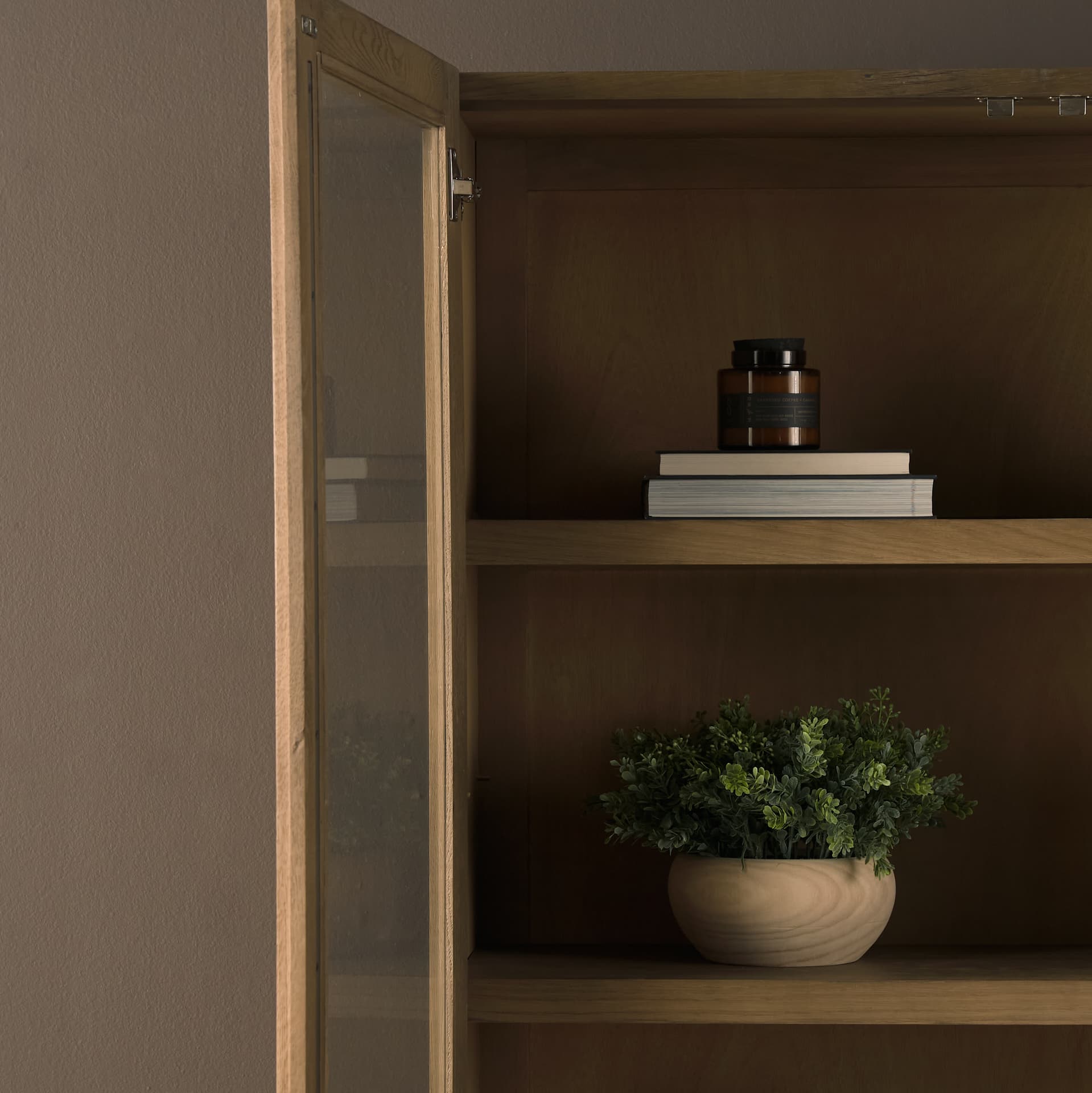 Henry Dark & Light Brown Oak Wood w/ Glass Doors Curio Cabinet — product photograph
