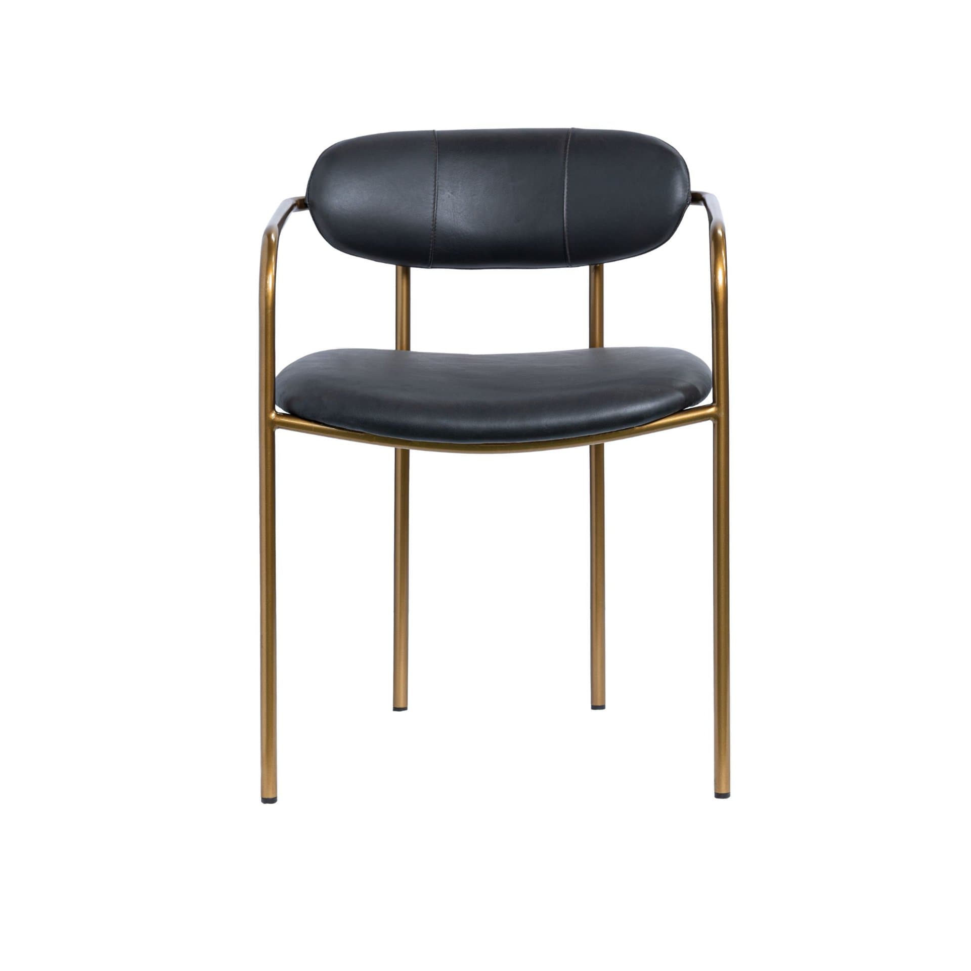 Parker Curved Back Dining Arm Chair | Black Leather w/ Gold Metal — product photograph