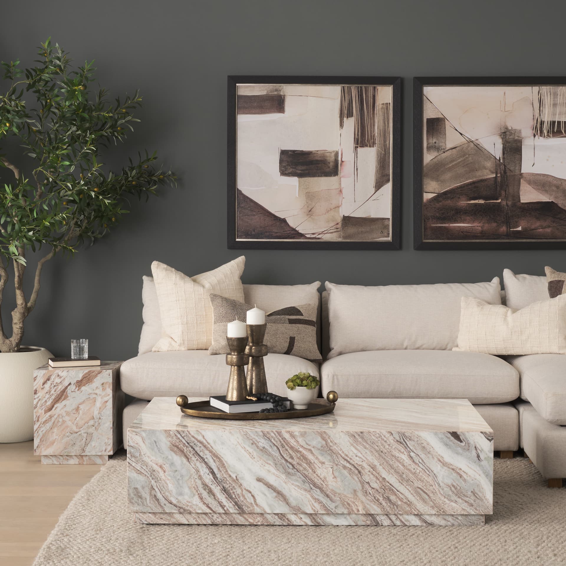 Matteo Solid Pink Marble Square Side Table — product photograph