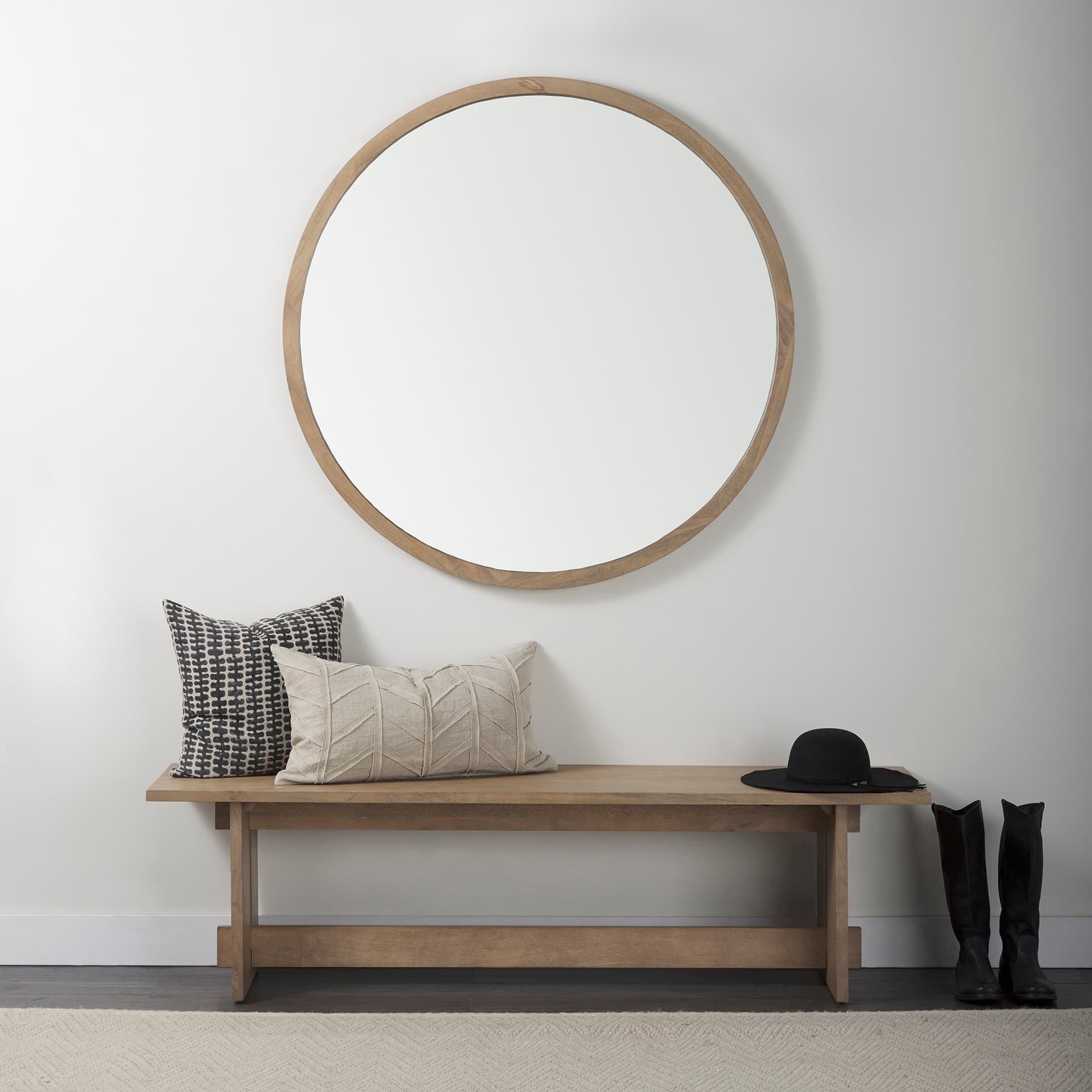 Aida 18H Light Brown Wood Dining Bench — in a styled room