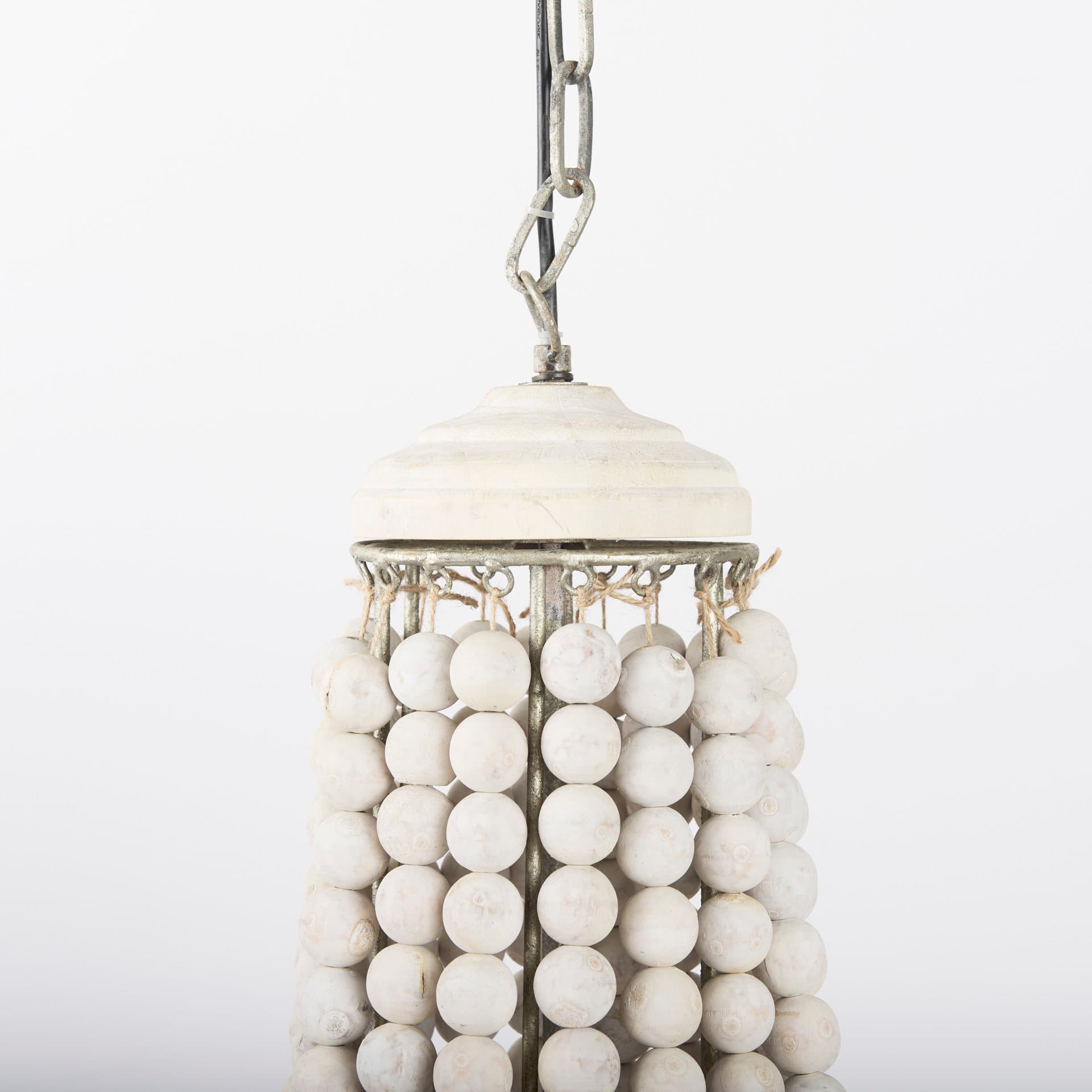 Phillum (29"x37") Silver Metal Chassis and White Wood Beaded Six Bulb Chandelier — product photograph
