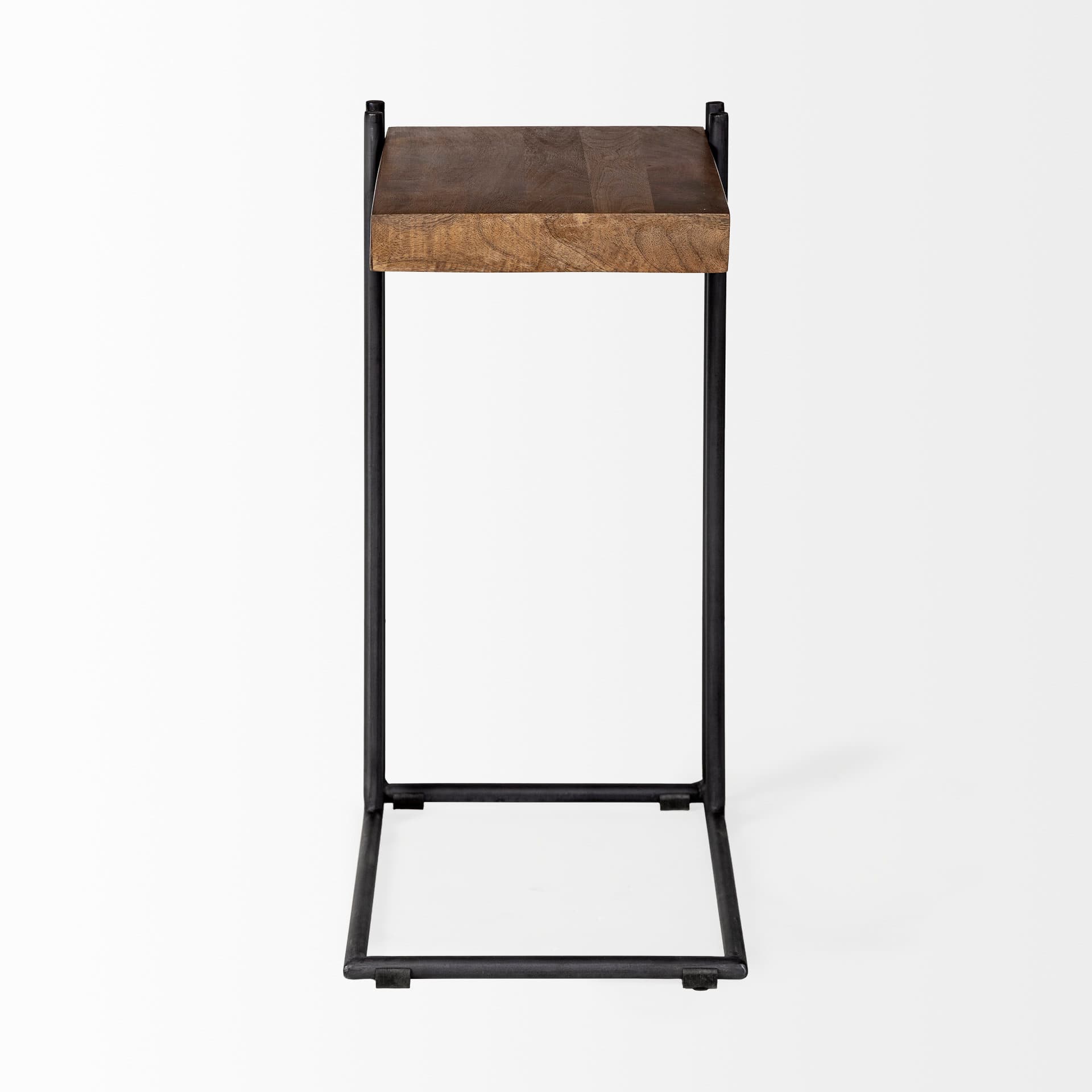 Maddox 16L x 13.5W x 27H Medium Brown Wood w/ Black Metal C-shaped End/Side Table — product photograph