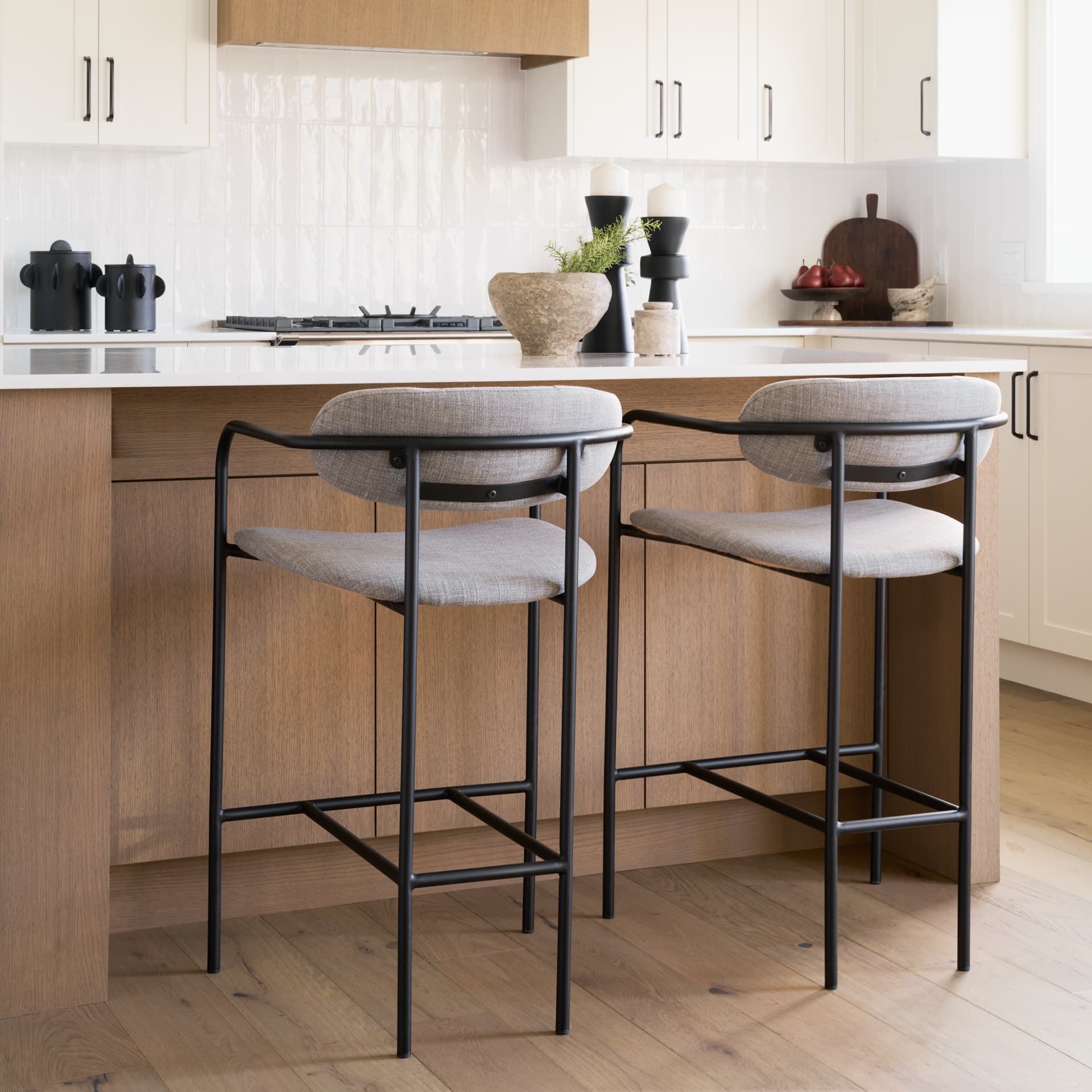 Parker Backless 36in Seat Counter Stool | Gray Fabric w/ Black Metal — product photograph