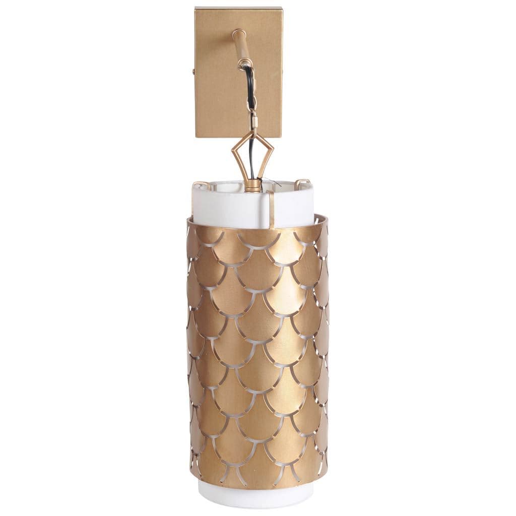 Brasseur IV 10.5x22 Gold Toned Metal Fish Scale Wall Sconce — product photograph