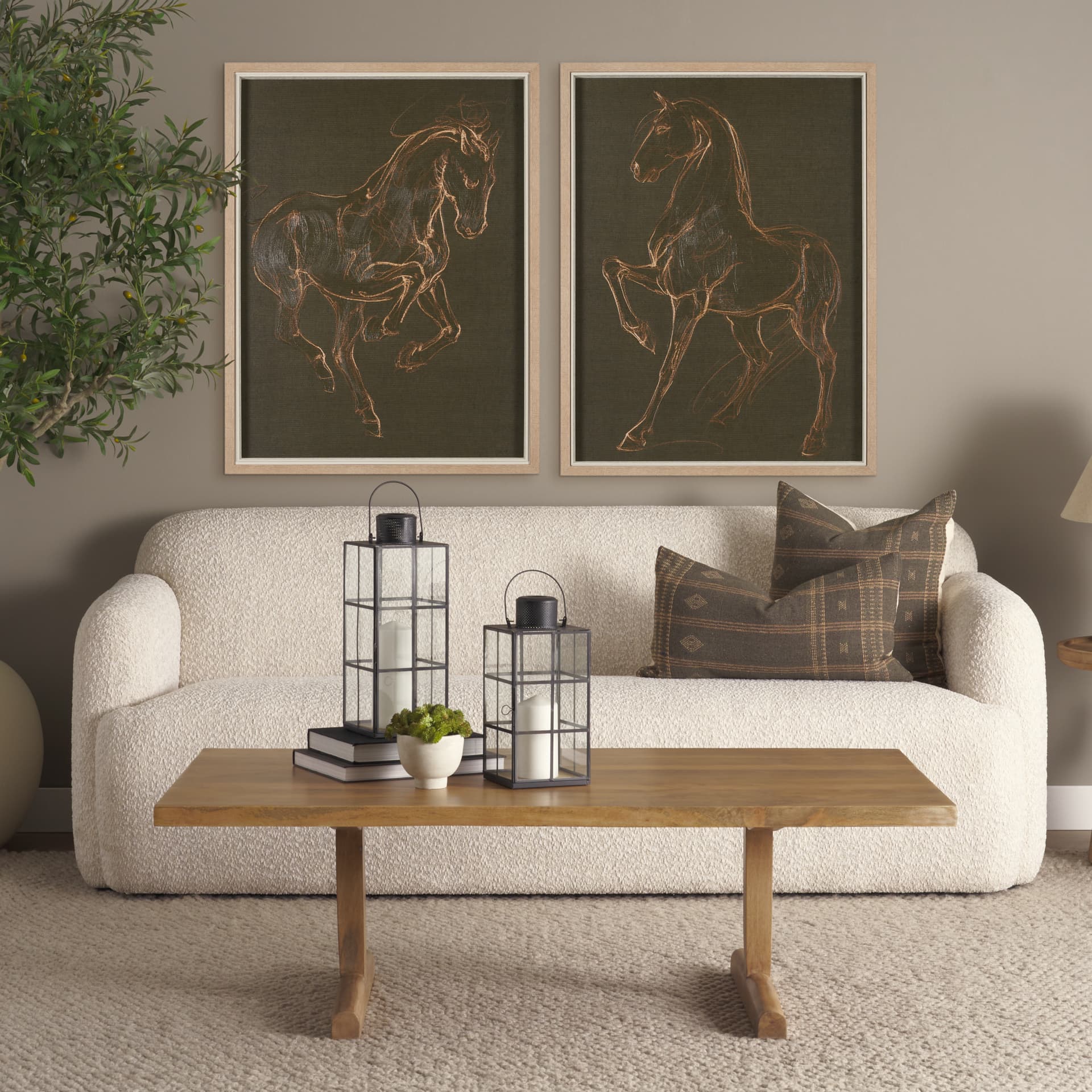 Horse III Olive by Mercana Studio a Hand Embellished Textured Framed Art Print — in a styled room