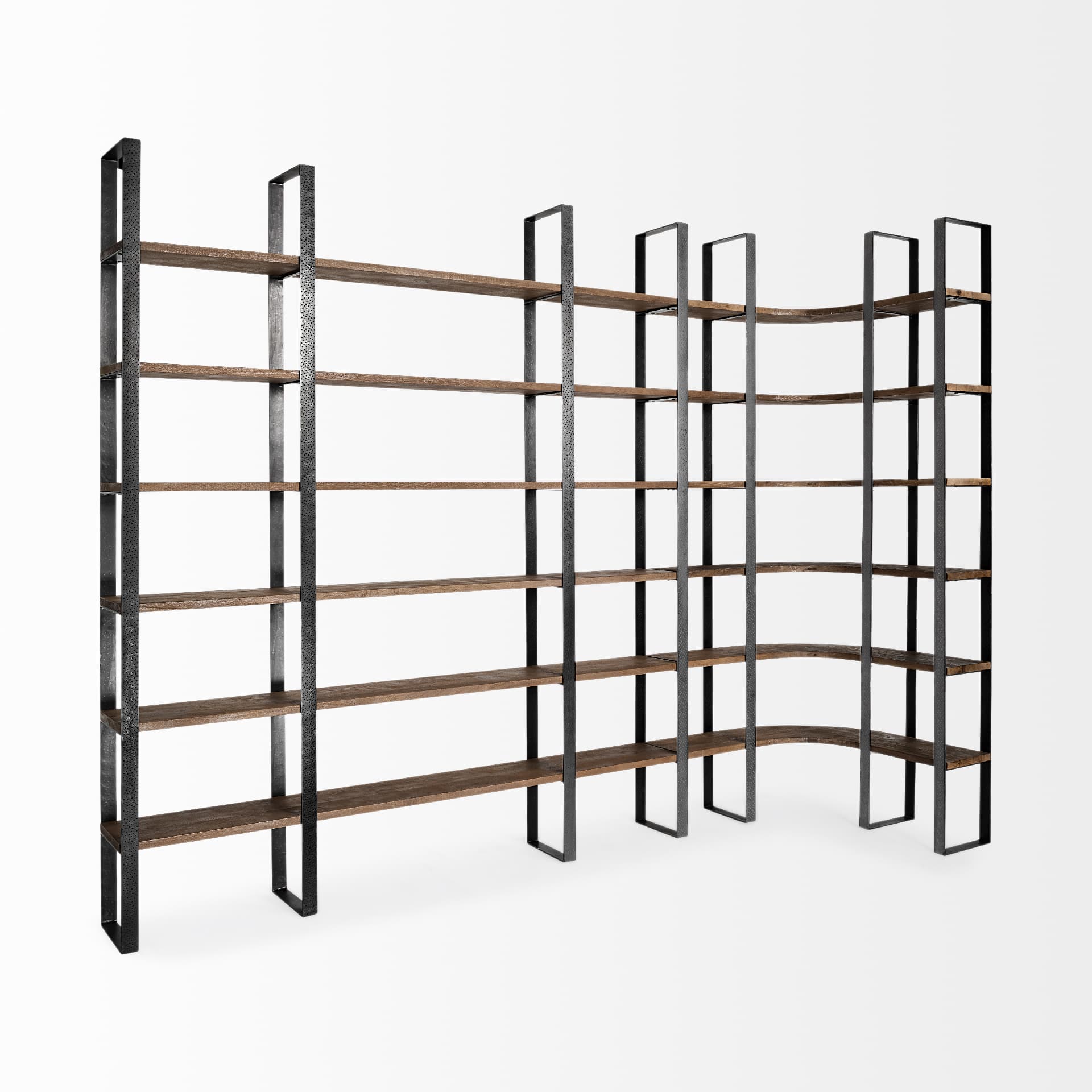 Taunton II 80L x 10.5W x 90H Dark Brown Wood And Black Iron Six Shelving Unit — product photograph