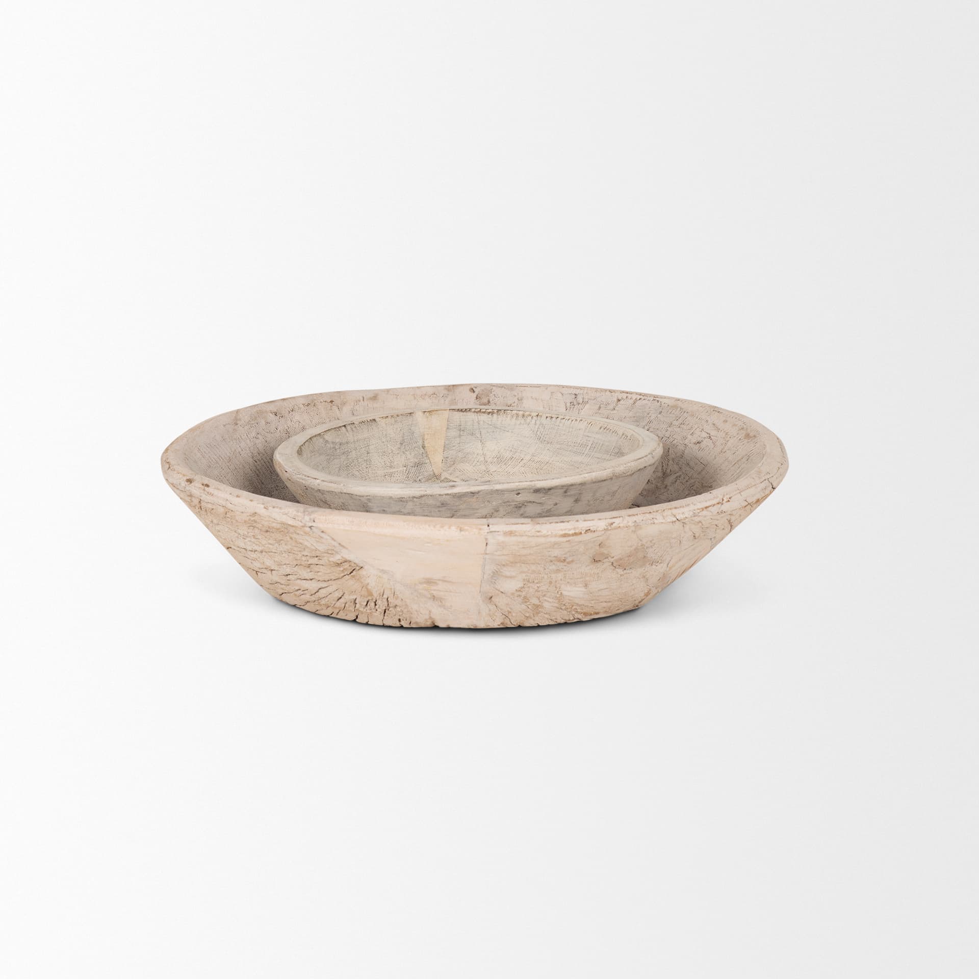 Nikita Set of 2 Large Light-Wash Reclaimed Wood Bowls — product photograph