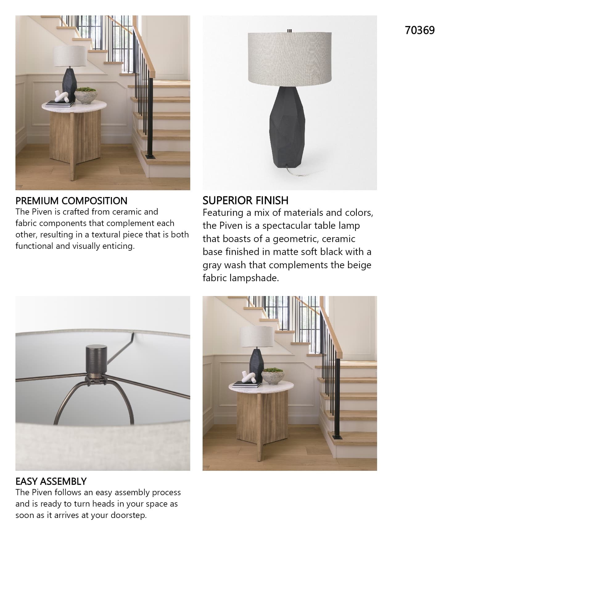 Piven Black w/ Gray Wash Textured Ceramic Table Lamp — in a styled room