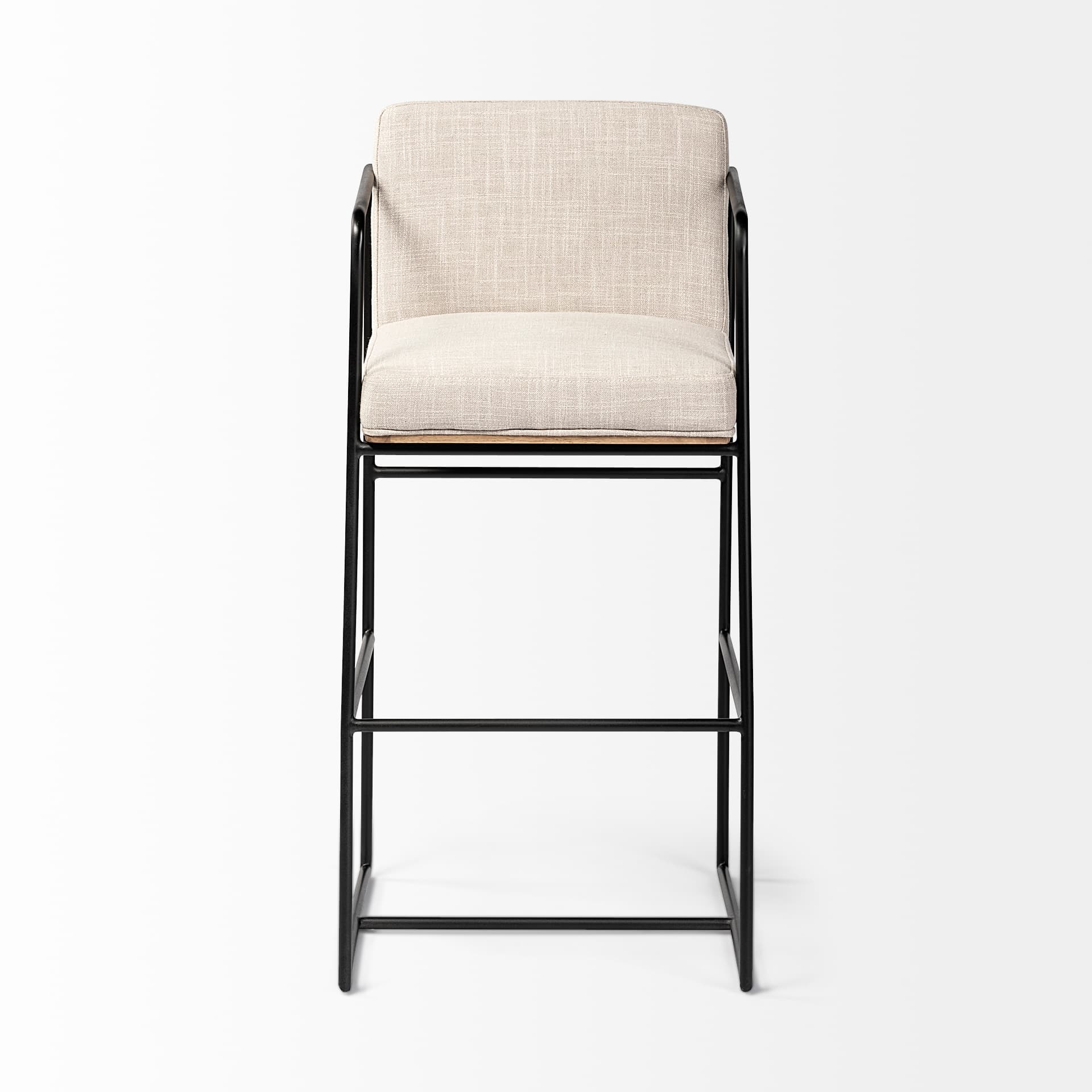 Stamford Backless 40in Seat Bar Stool | Beige Fabric w/ Black Metal — product photograph