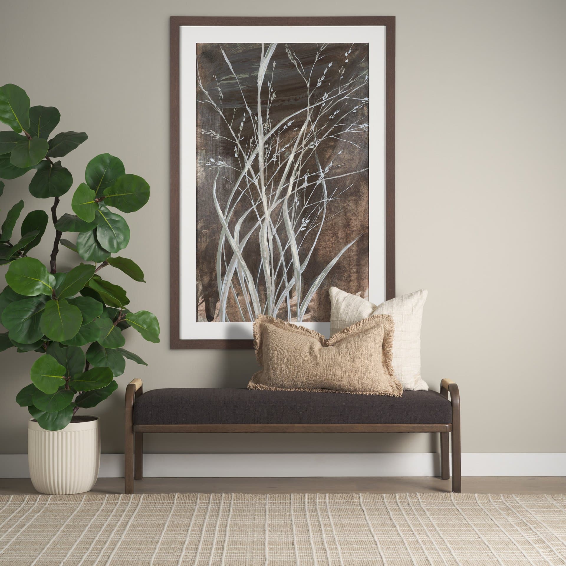 Ghost Grasses I by Mercana Studio Hand-Embellished Textured Framed Artwork Matted under Glass — in a styled room