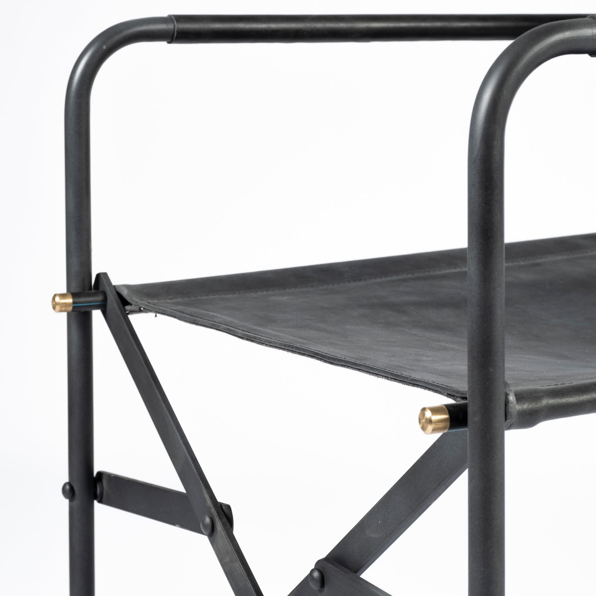 Direttore Curved Back Dining Side Chair | Black Leather w/ Black Iron — product photograph