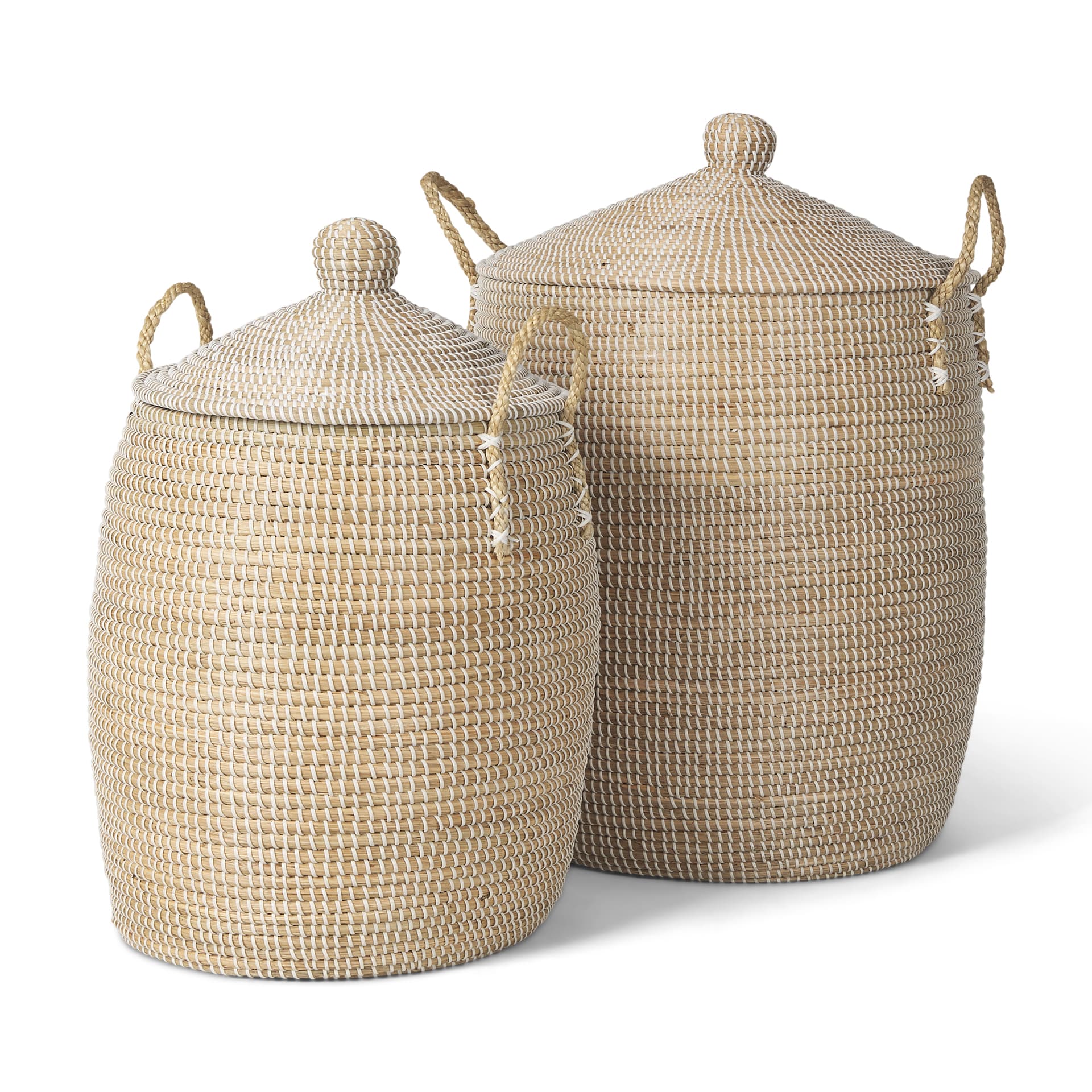 Kairi Set of 2 Seagrass Floor Baskets w/ Lids and Handles — product photograph