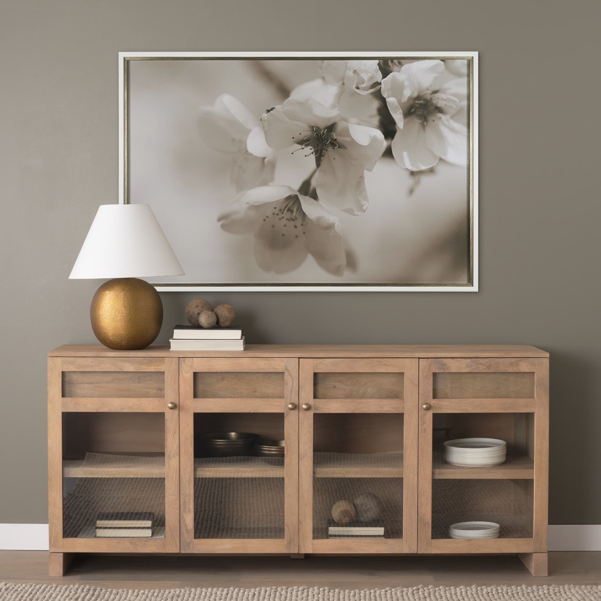 Soft Petals II by Nancy Crowell a Hand Embellished Textured Framed Photo Art Print Matted under Glas — in a styled room