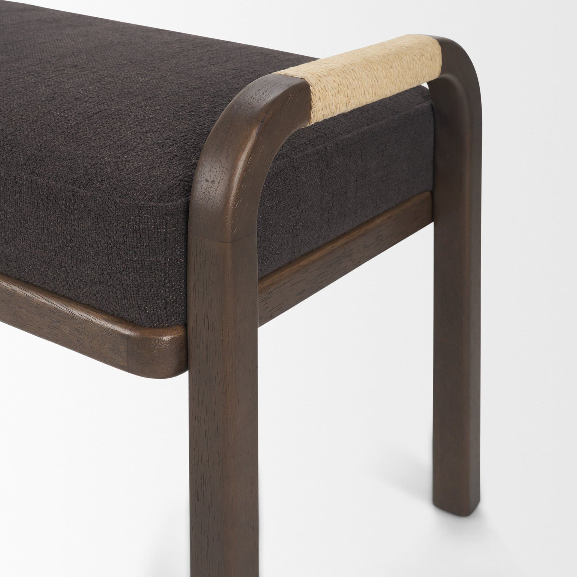 Freya Upholstered Bench | Charcoal Fabric | Brown Wood Frame — product photograph