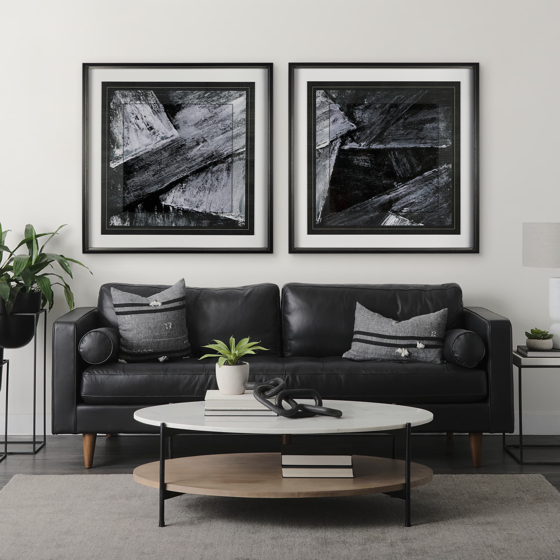 Black Composition I by Mercana Studio Hand Embellished Textured Framed Art Print Matted under Glass — in a styled room
