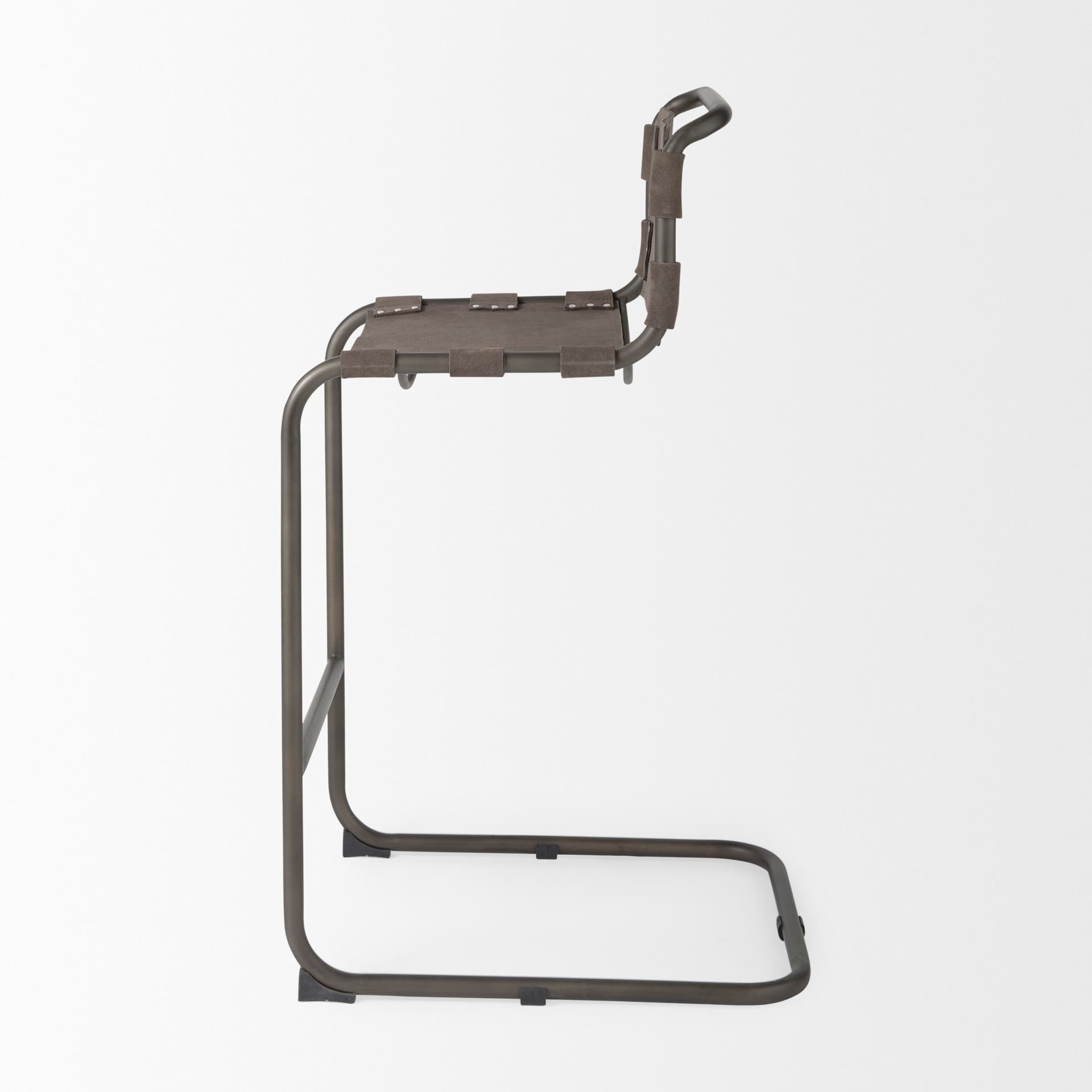 Berbick Backless 43in Seat Bar Stool | Brown/Gray Suede w/ Gray Metal — product photograph