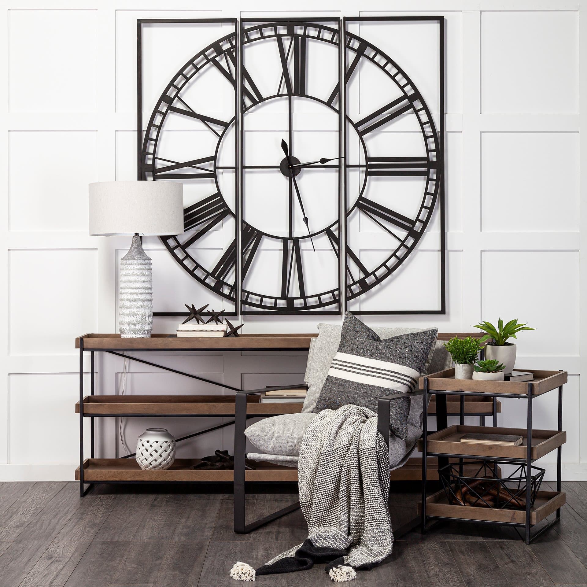 Trey I 80L x 16W Brown Wood and Black Iron Console Table — product photograph