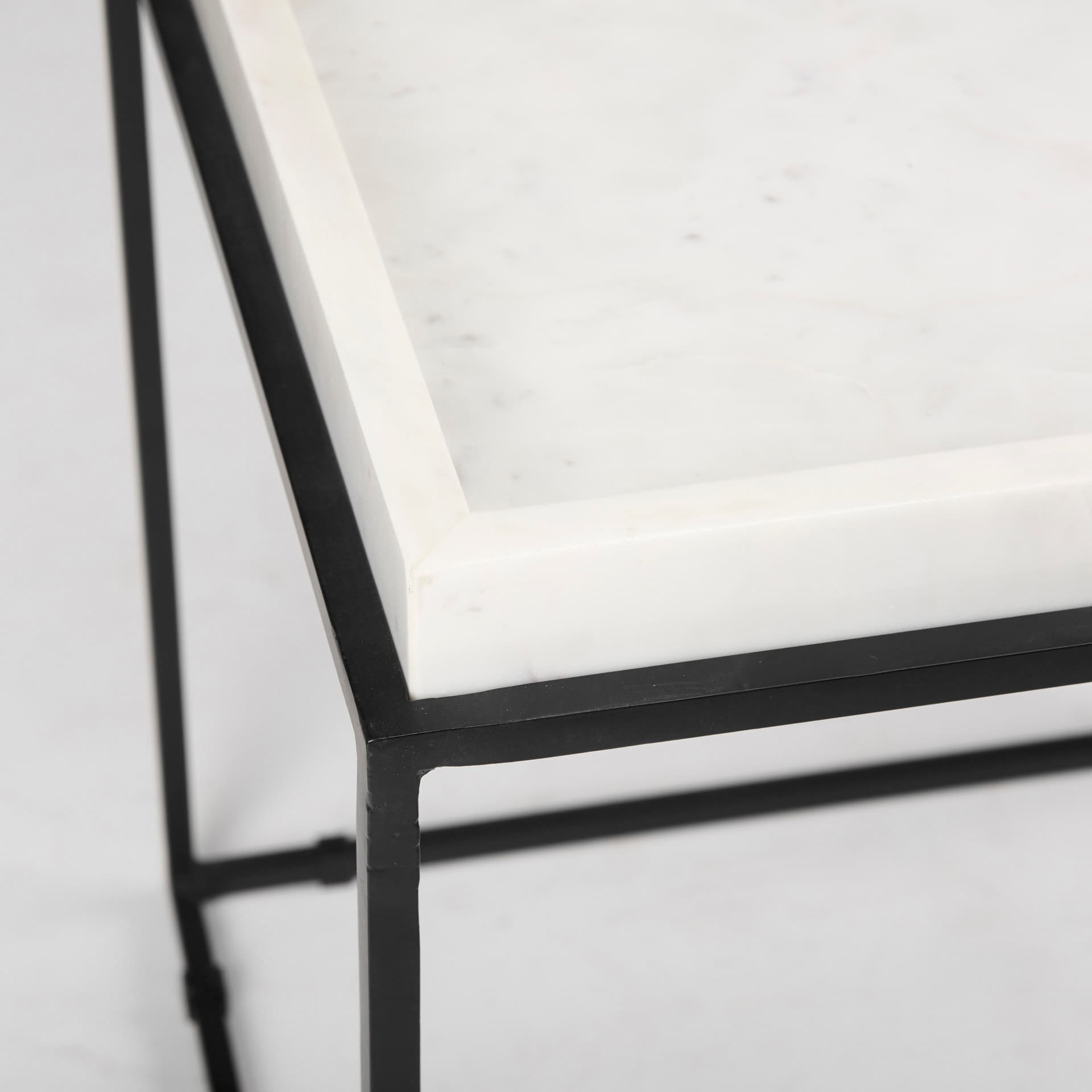 Nathan II 18" x 20" Square Top White Marble and Black Metal End/Side Table — product photograph