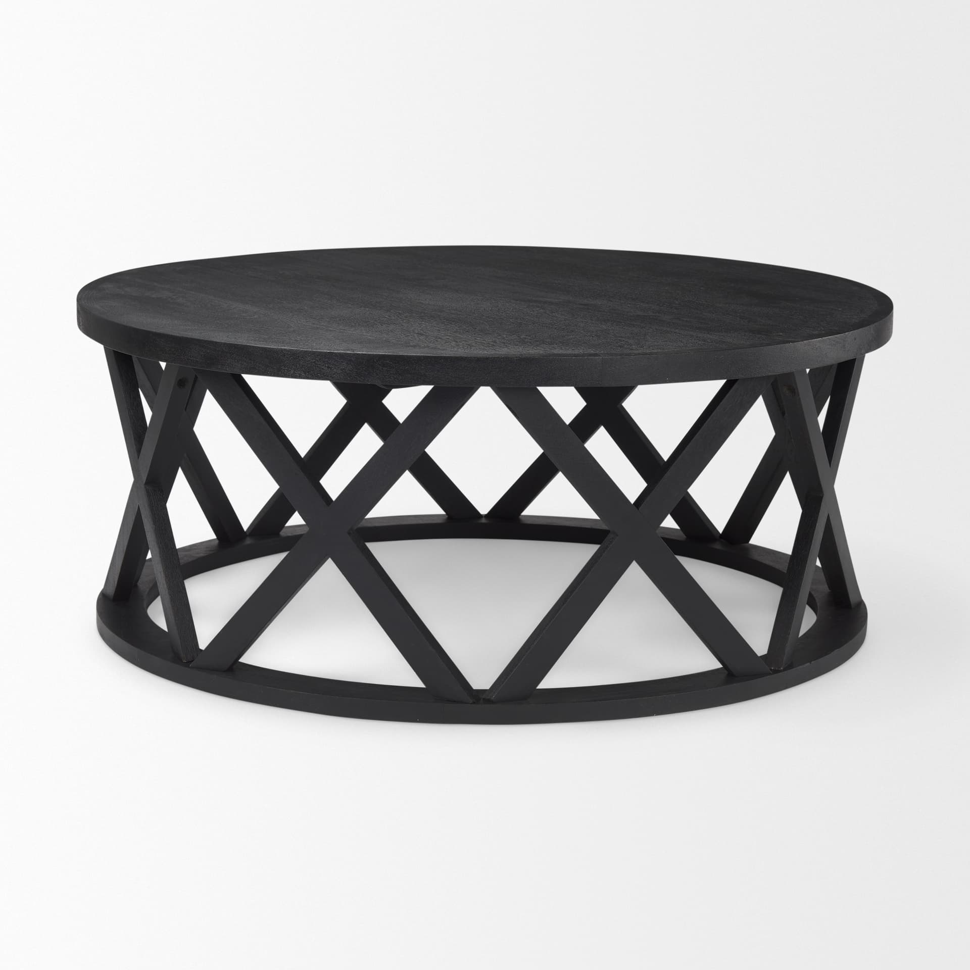 Forsey 28.0L x 45.3W x 18.0H Black Solid Wood Round Coffee Table — product photograph