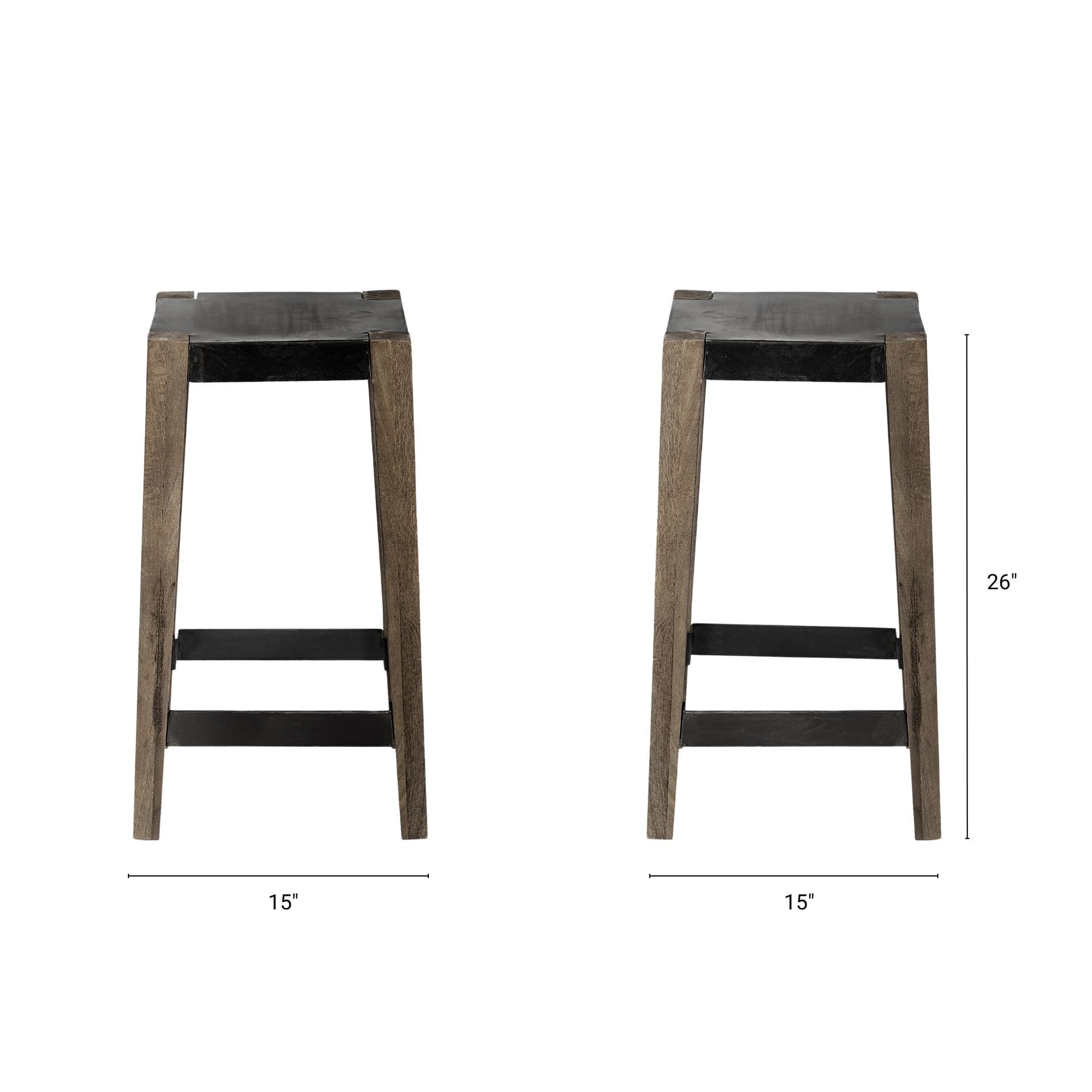 Nell Backless 26in Seat Counter Stool | Black Metal w/ Wood — product photograph