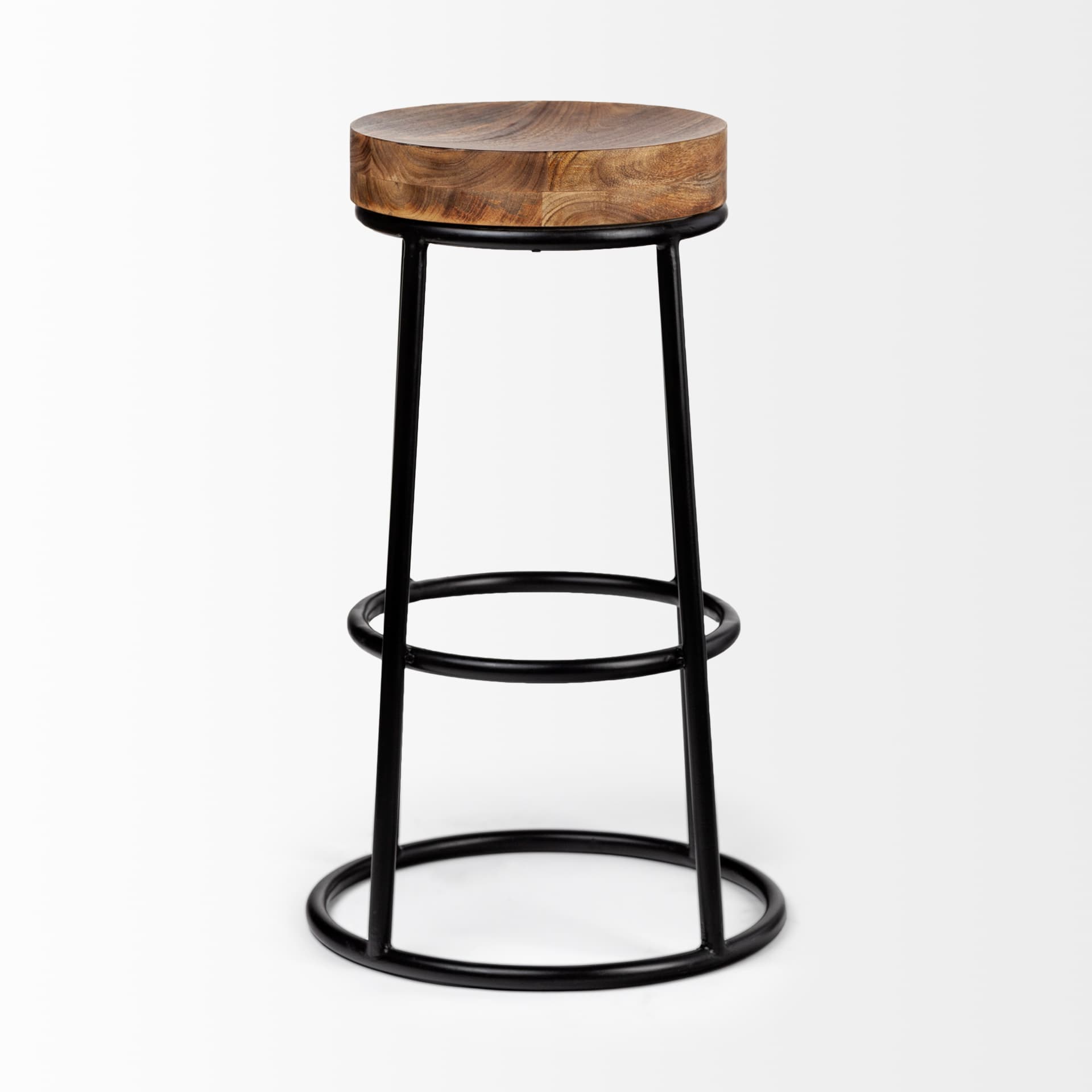 Flynn Backless 26.5in Seat Counter Stool | Brown Wood w/ Black Metal — product photograph